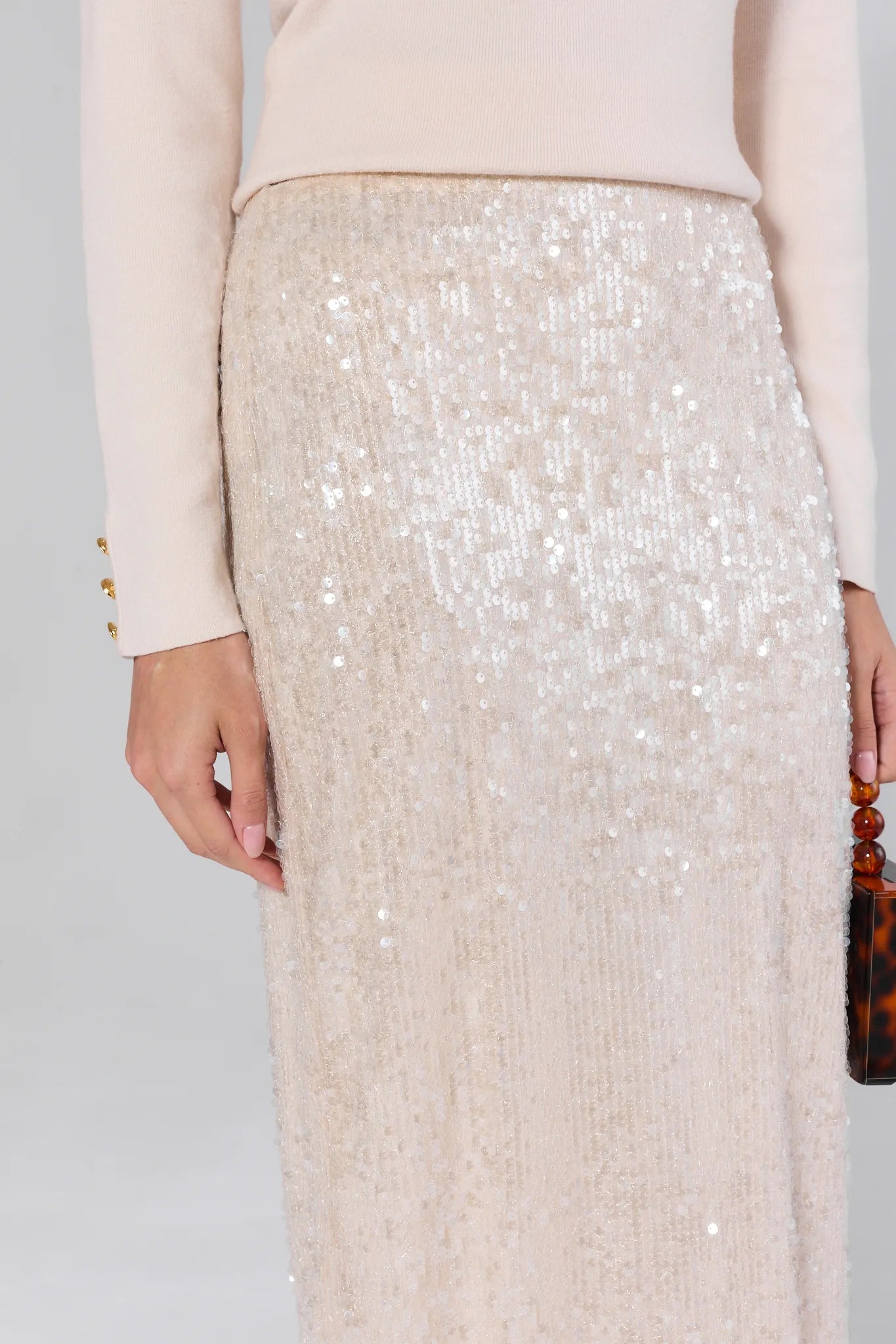 Nicola Ivory Sequin Midi Skirt