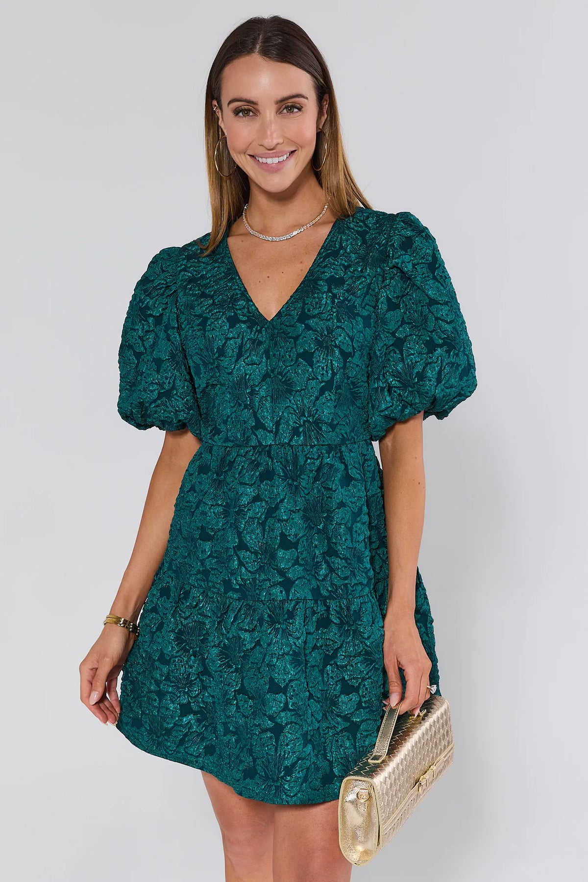Teresa Green Floral Short Dress | Women's Clothing