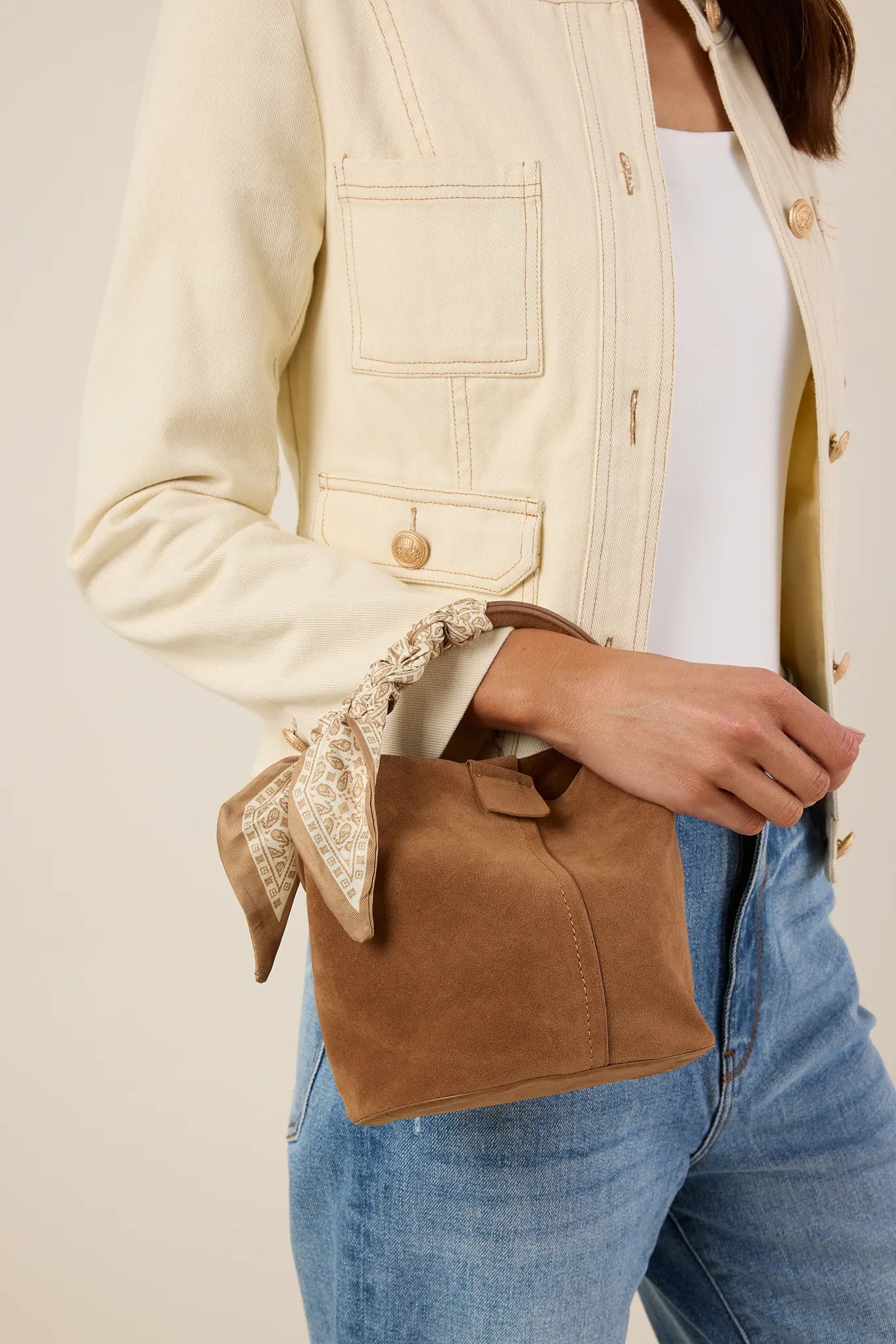 Serena Bag, Suede- Taupe