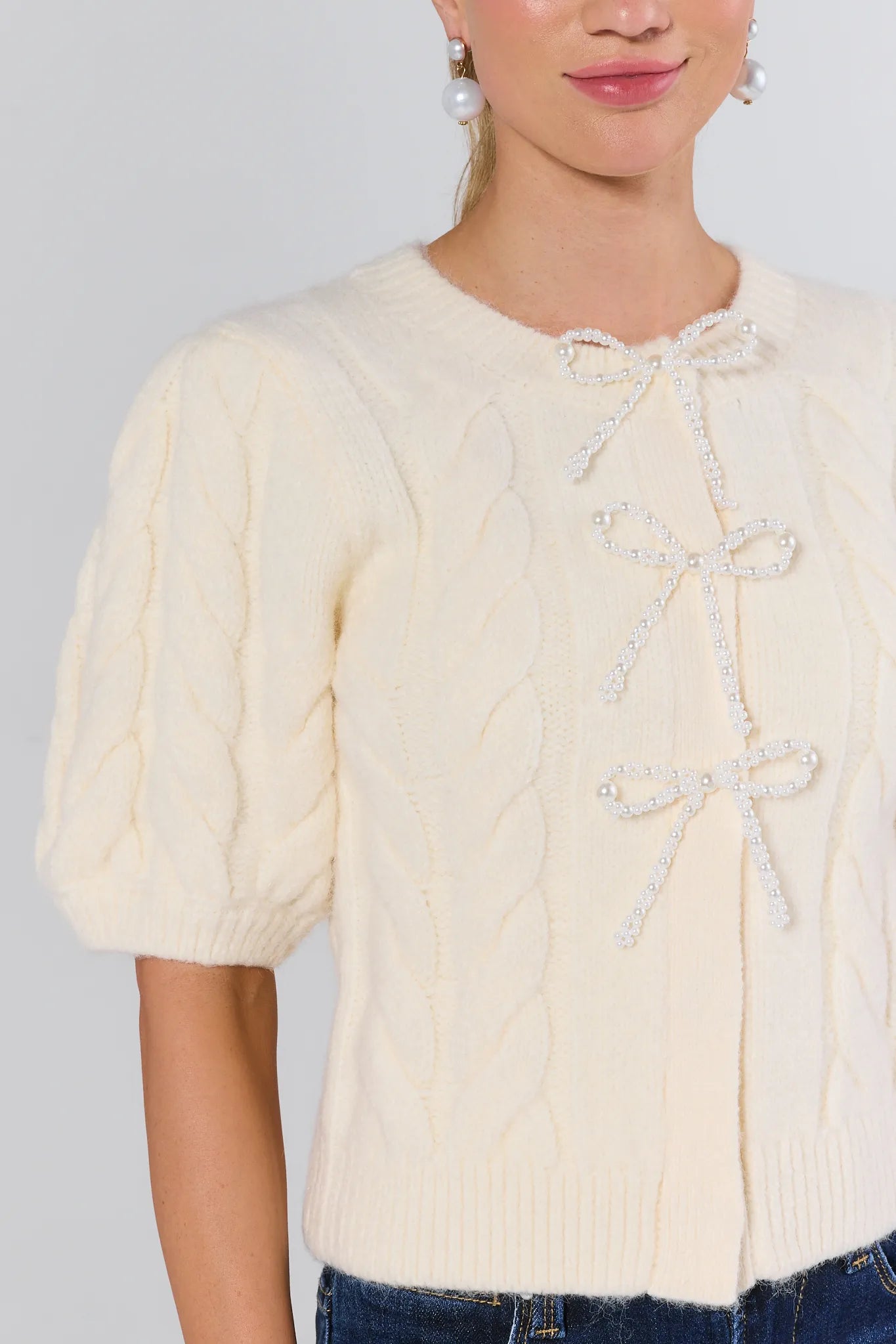 Priscilla Cable-Knit Bow Sweater