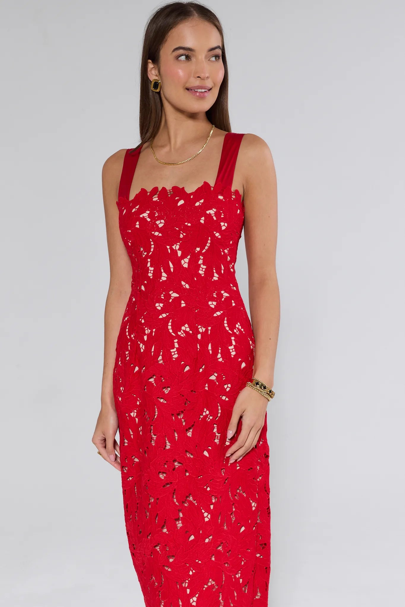 Liana Red Lace Midi Dress