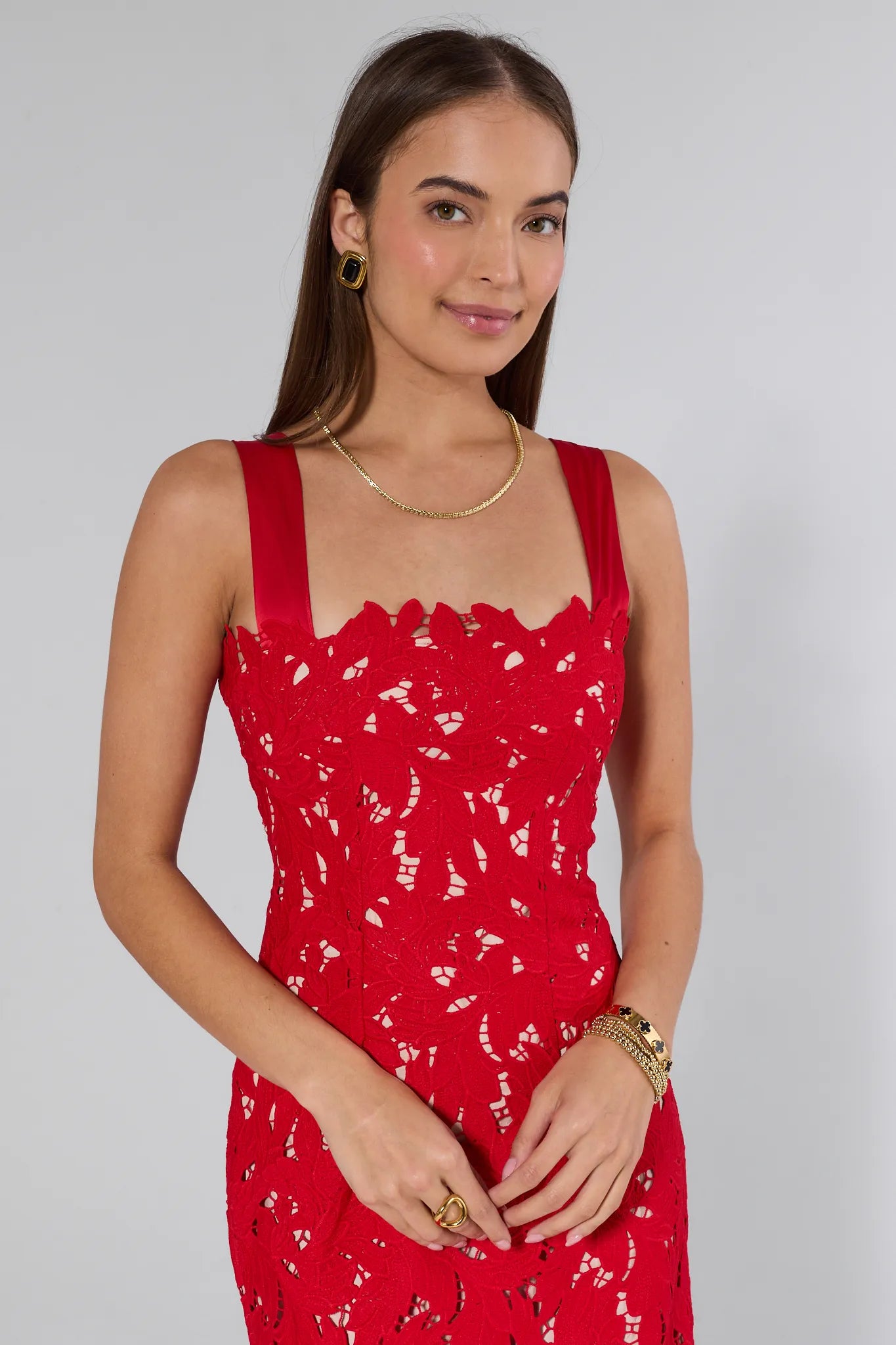 Liana Red Lace Midi Dress