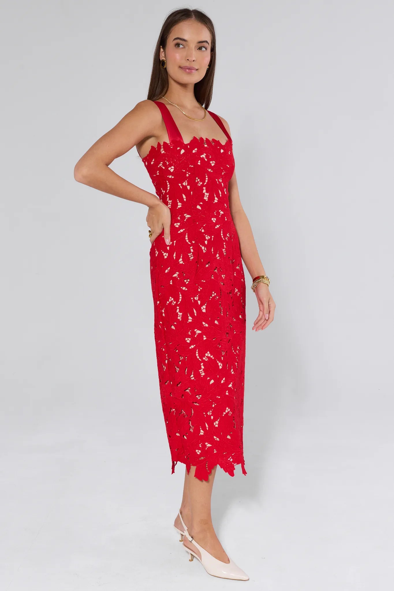 Liana Red Lace Midi Dress