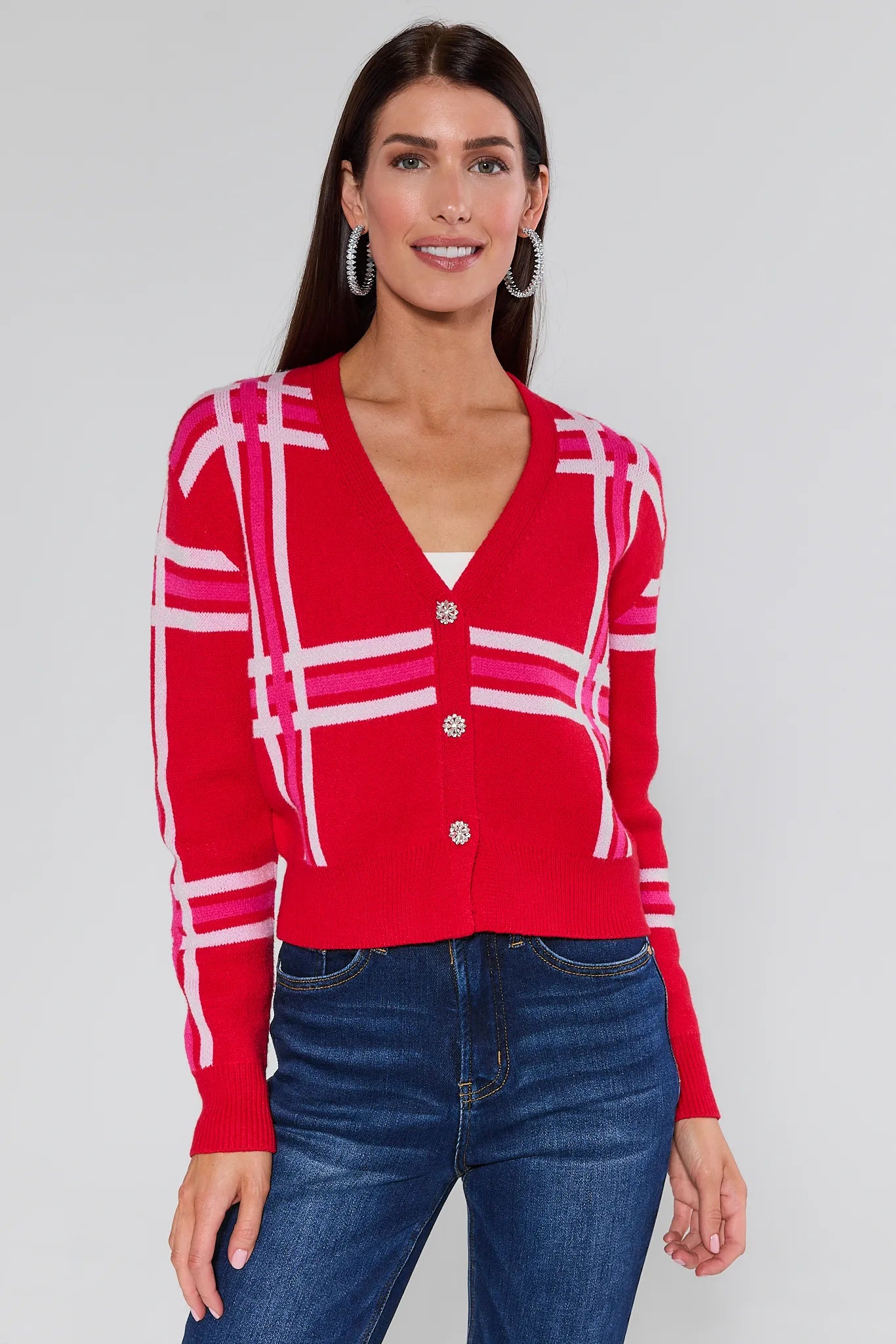  Juliette Red Plaid Knit Cardigan