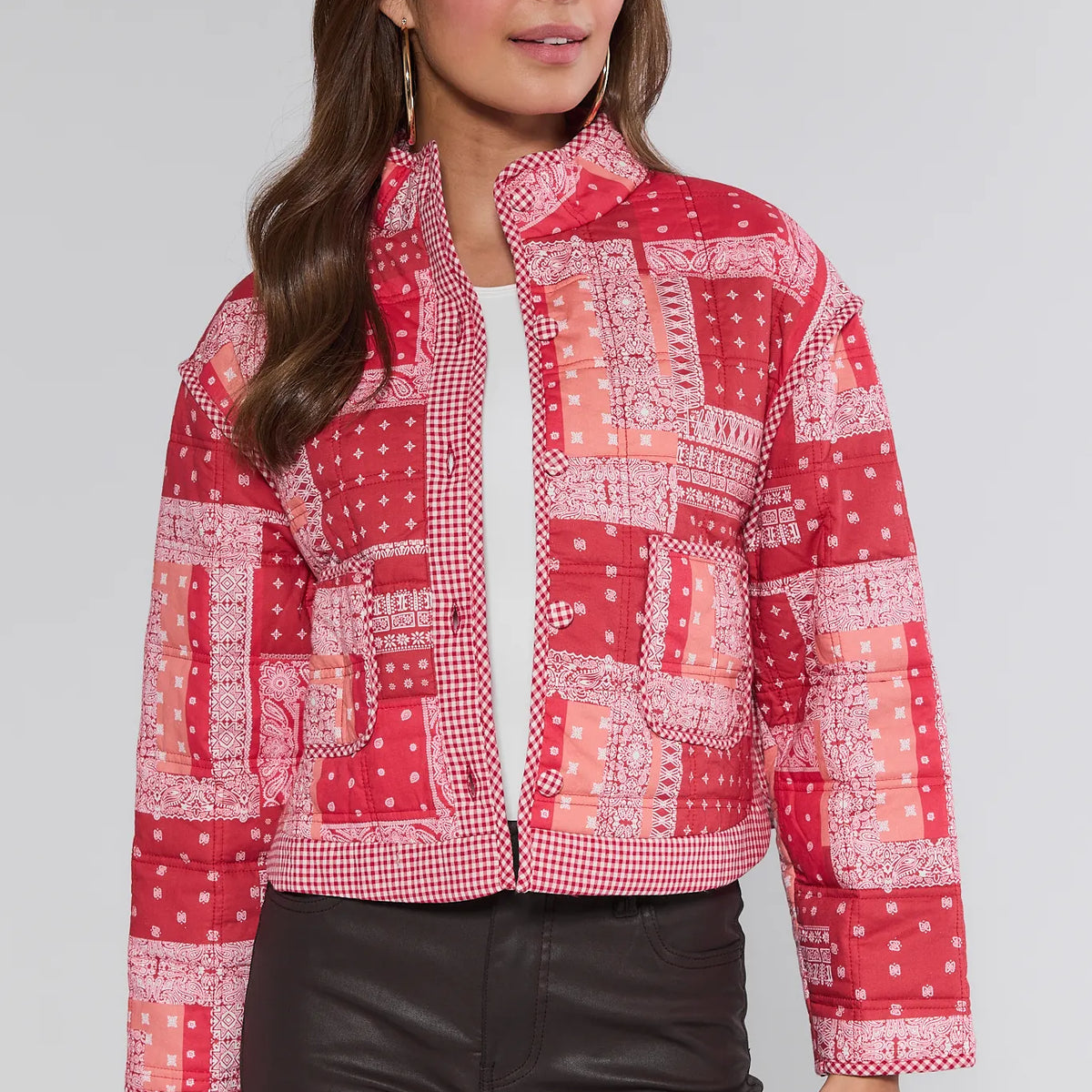 Cassidy Pink Patchwork Puffer Jacket | Avara