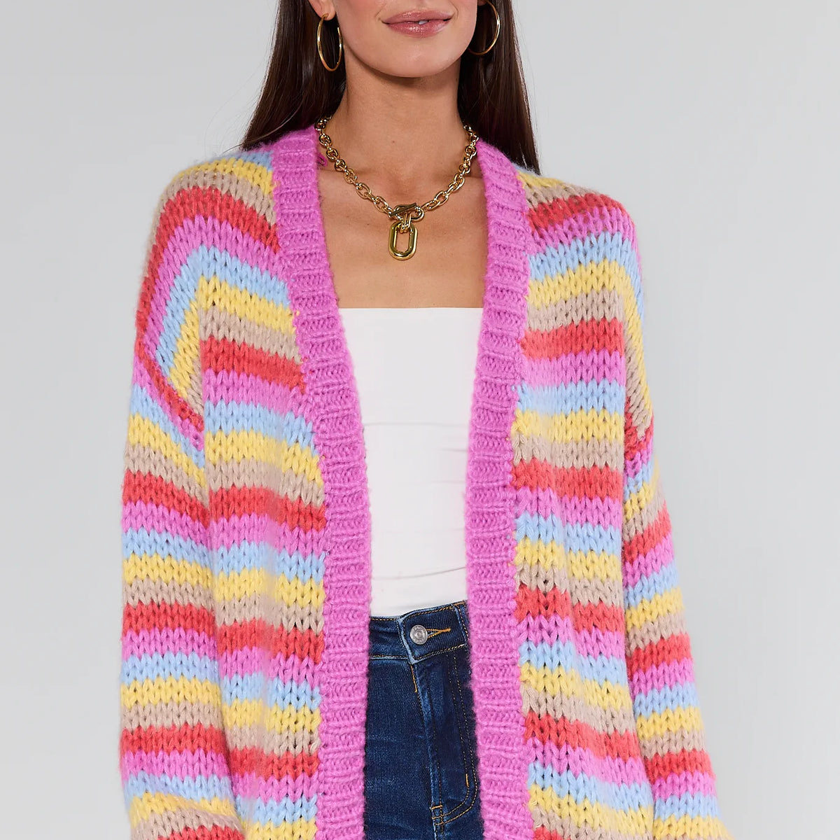 Adrienne Multi Striped Knit Cardigan | Avara