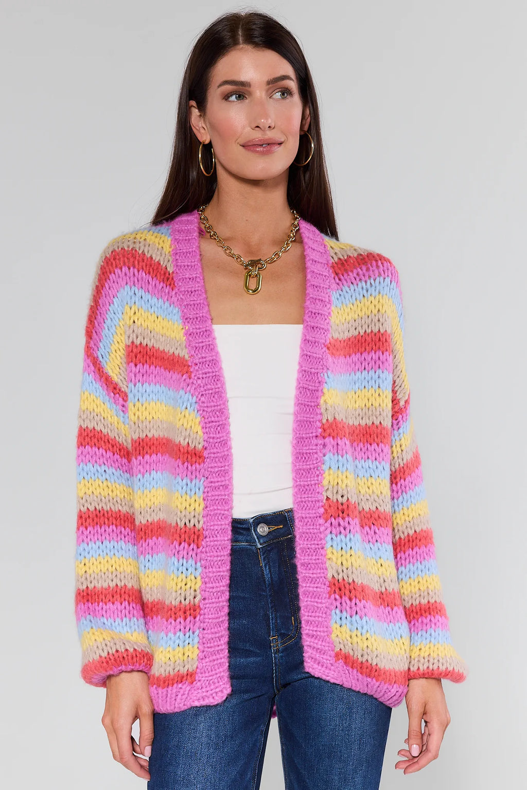 Adrienne Multi Striped Knit Cardigan | Avara Adrienne Multi Striped Knit Cardigan | Avara