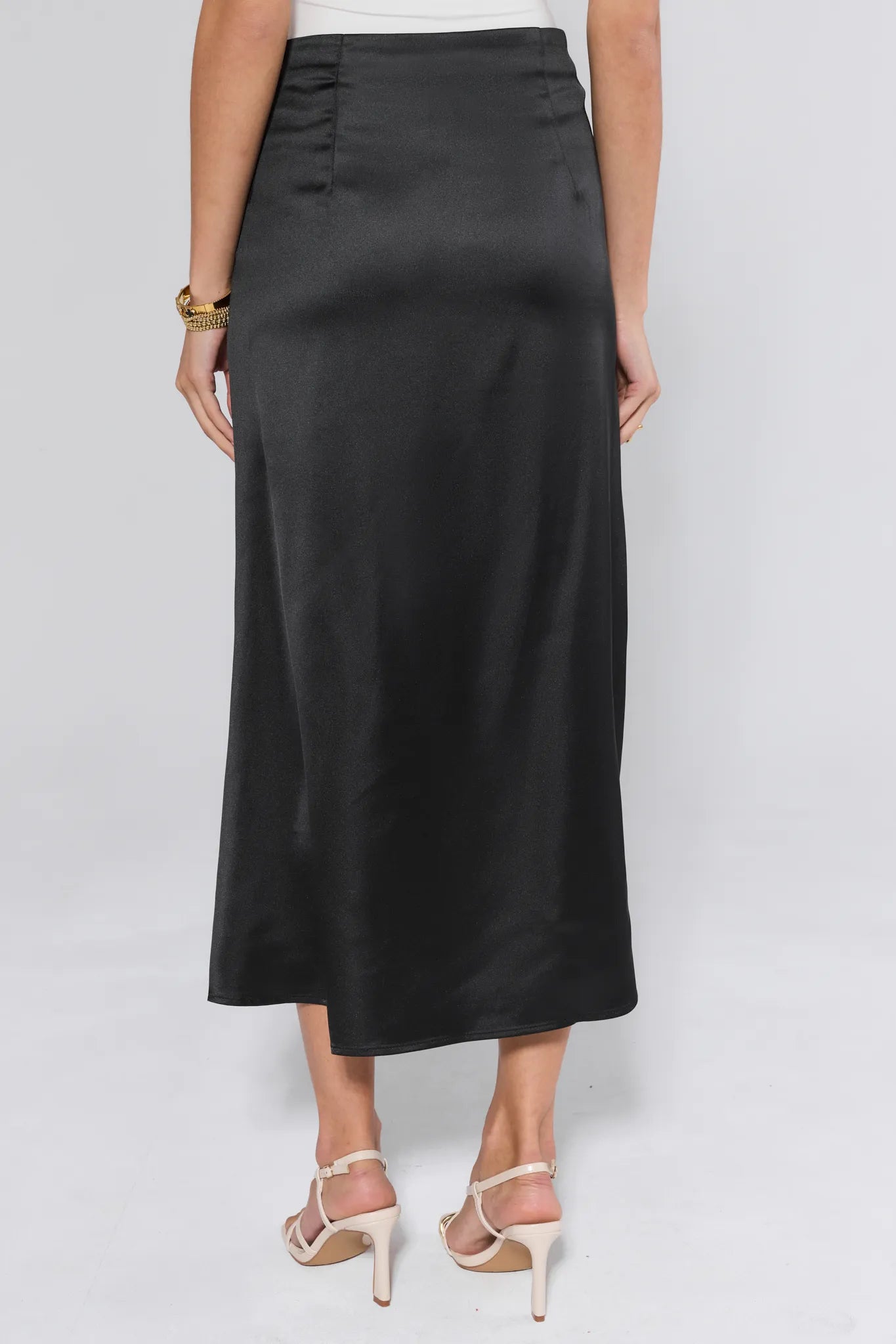 Margot Black Satin Midi Skirt