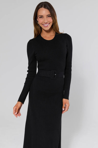 Women's Black Knit Midi Dress | Avara