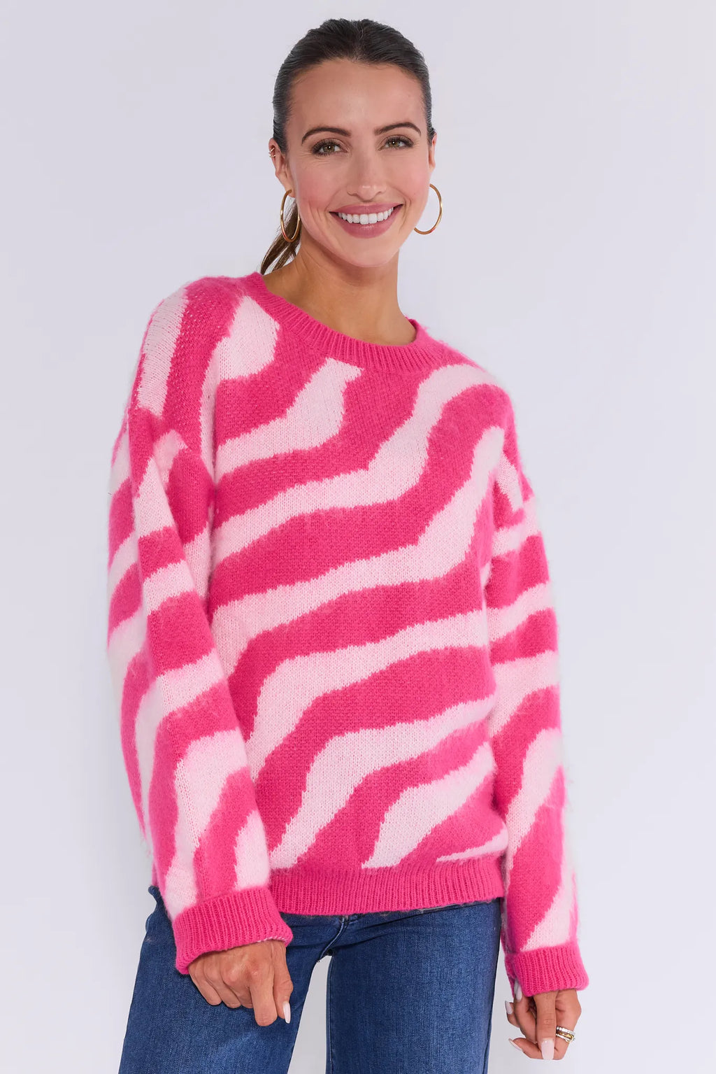 Angie Pink Zebra Knit Sweater | Avara