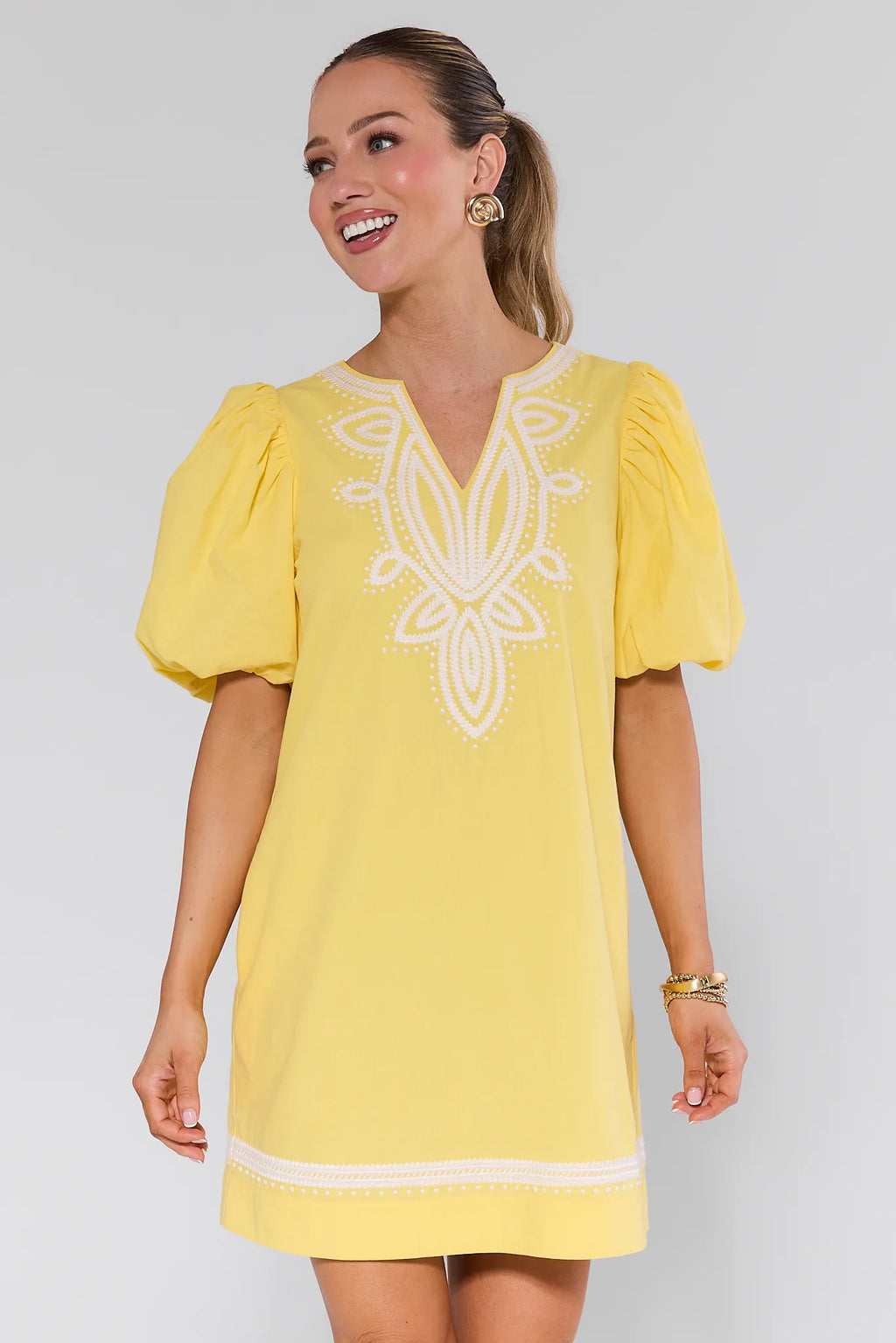 embroidered yellow dress Roxanne Yellow Embroidered Short Dress | Women's Clothing