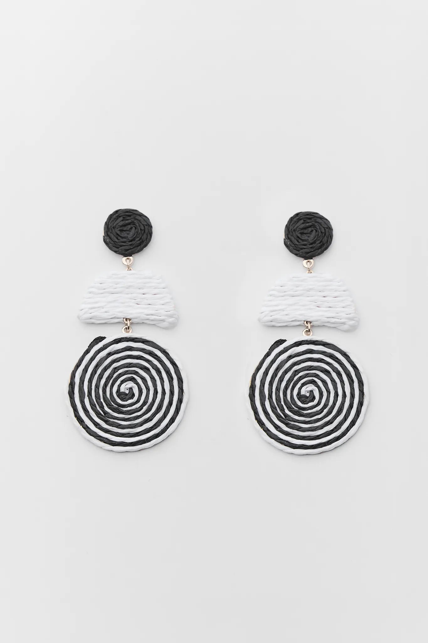Pair of Lynn Woven Drop Earrings with spiral design on a white background