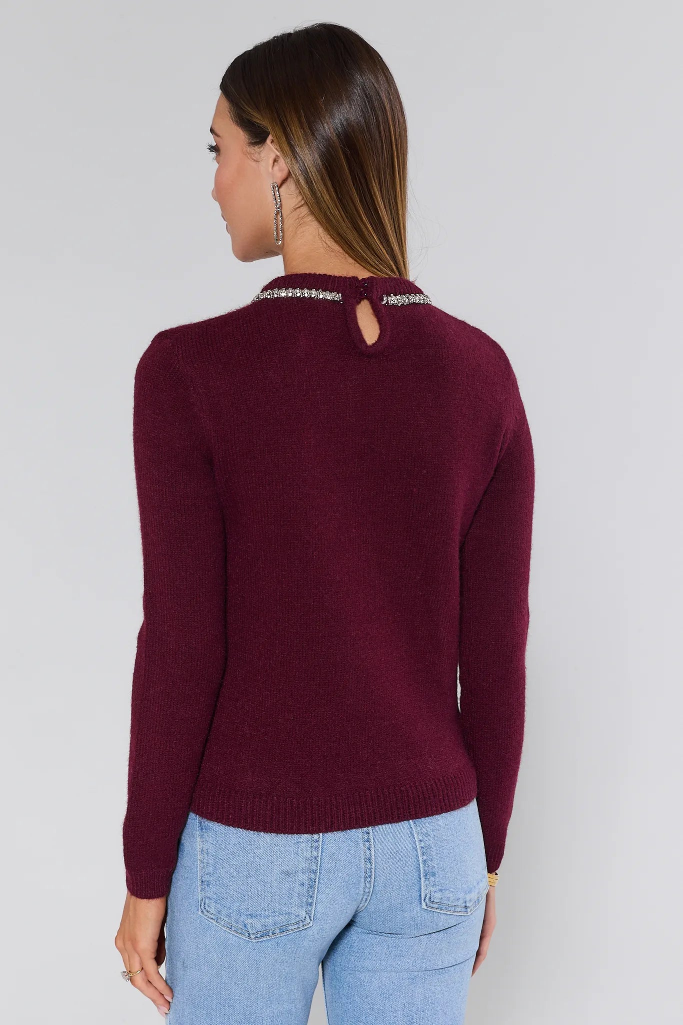 Rita Burgundy Embellished Bow Sweater