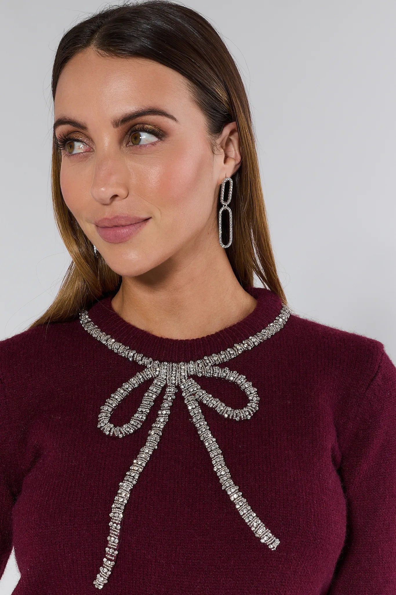 Rita Burgundy Embellished Bow Sweater