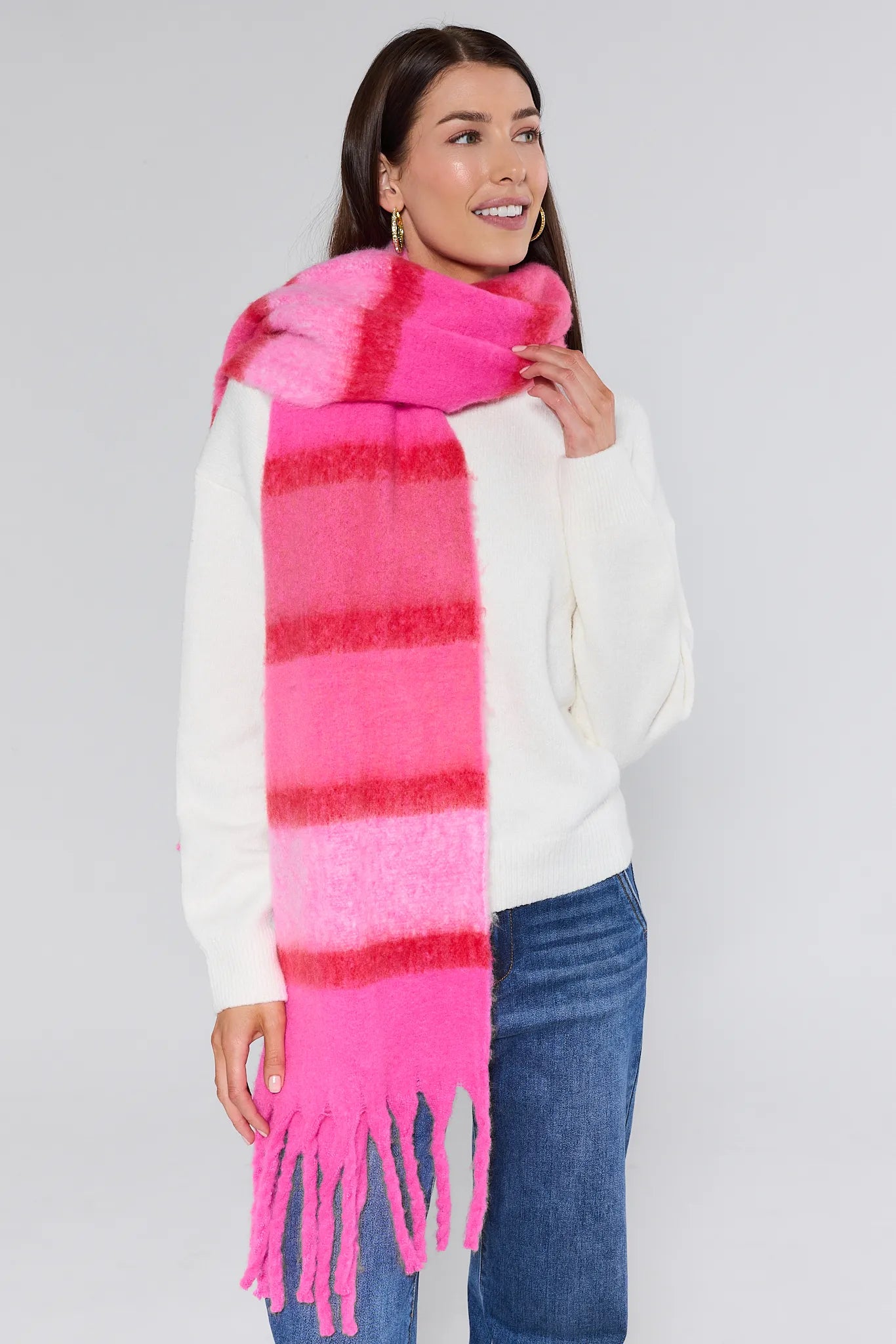 Amelia Pink Fringe Scarf