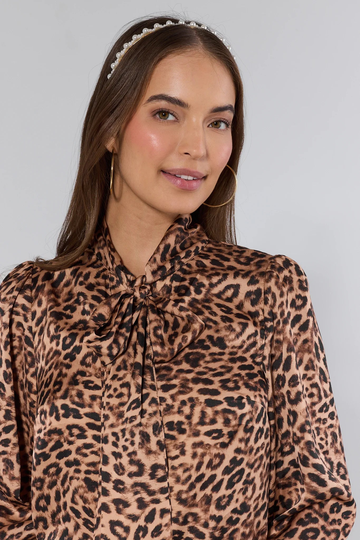 Anyssa Leopard Scarf Neck Top