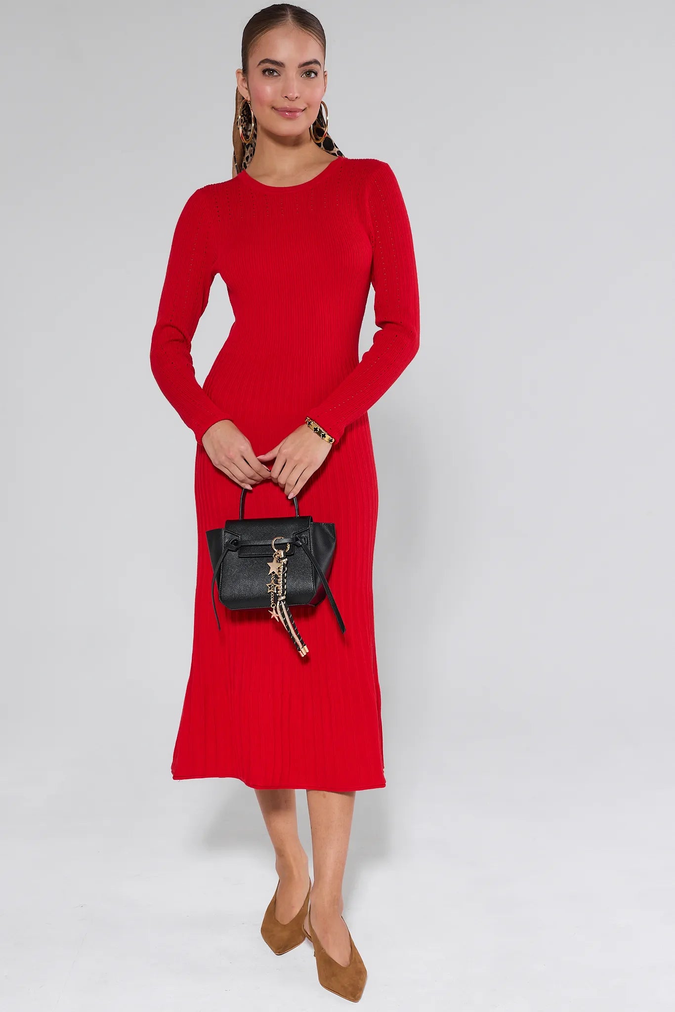 Lena Red Knit Midi Dress