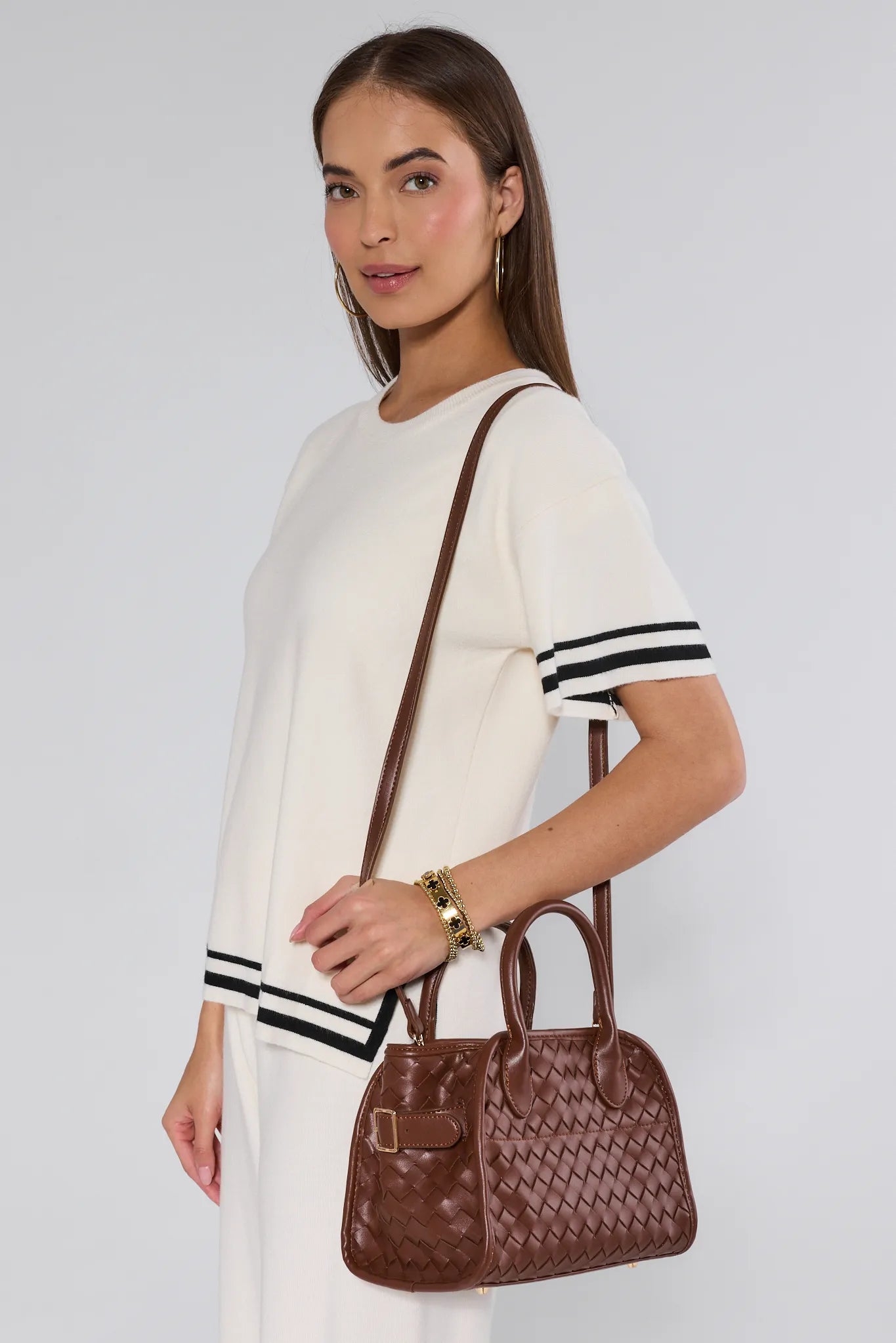 Kristie Brown Woven Faux Leather Bag