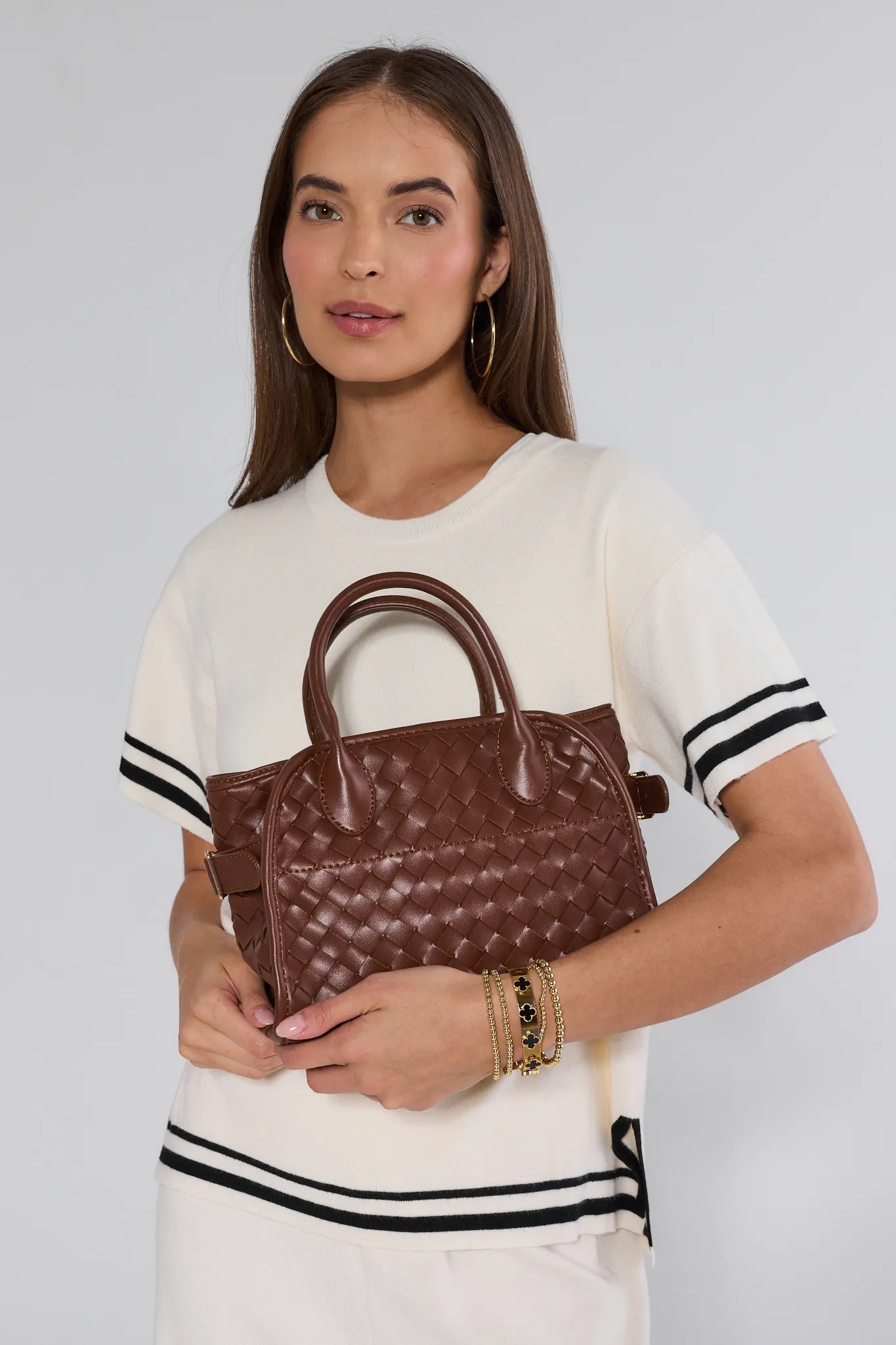 Kristie Brown Woven Faux Leather Bag