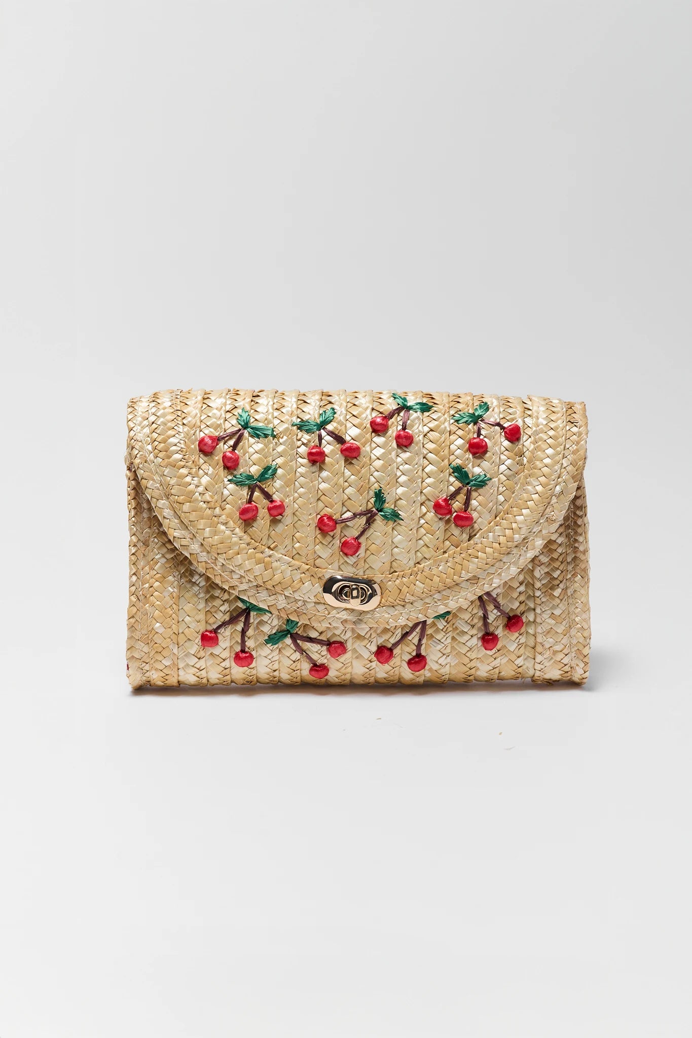 Colette Woven Raffia Cherry Clutch
