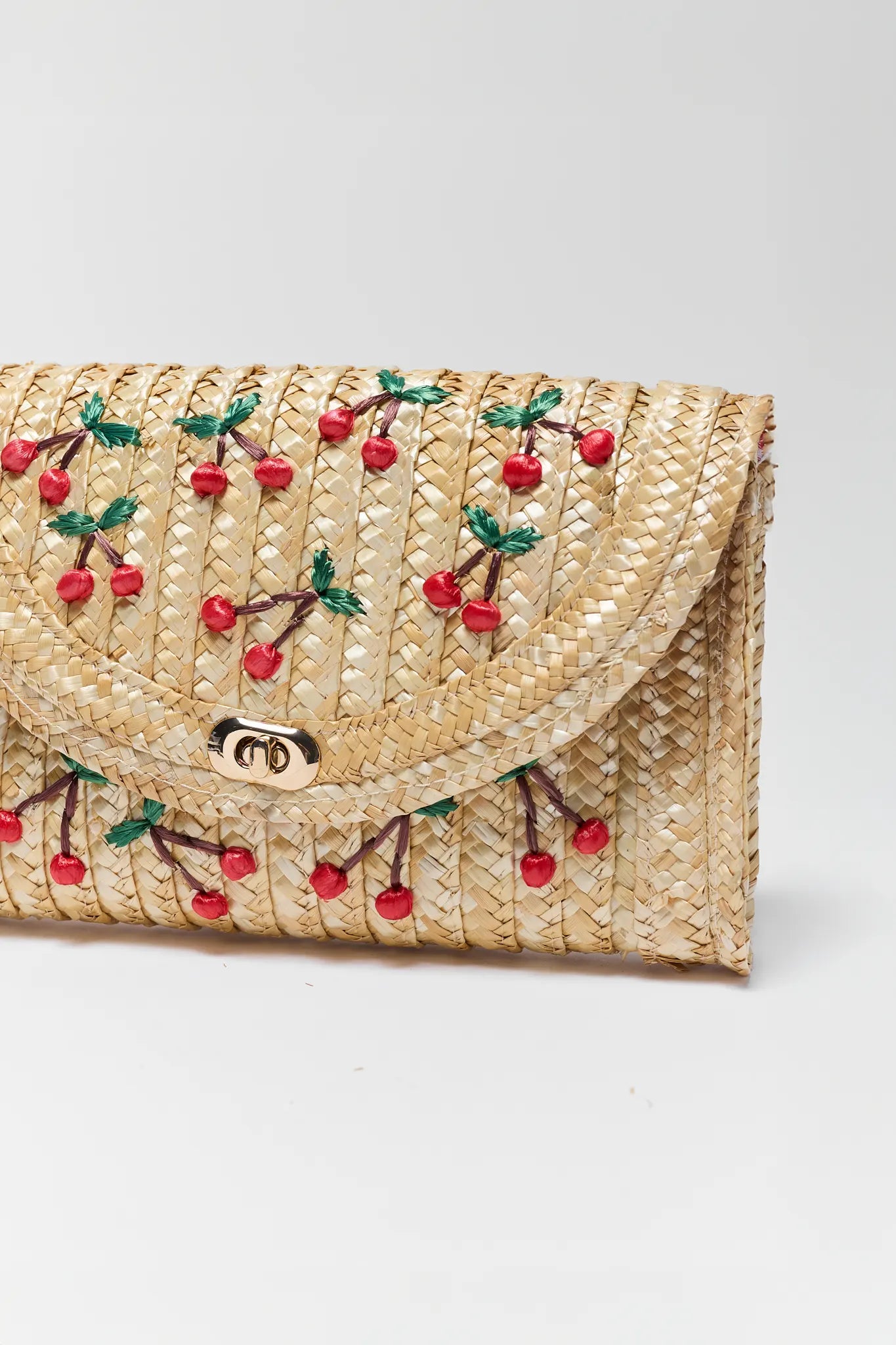 close Colette Woven Raffia Cherry Clutch
