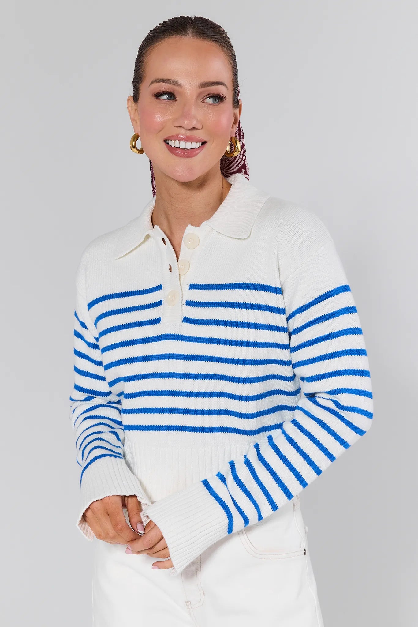 Judith Blue Striped Polo Sweater