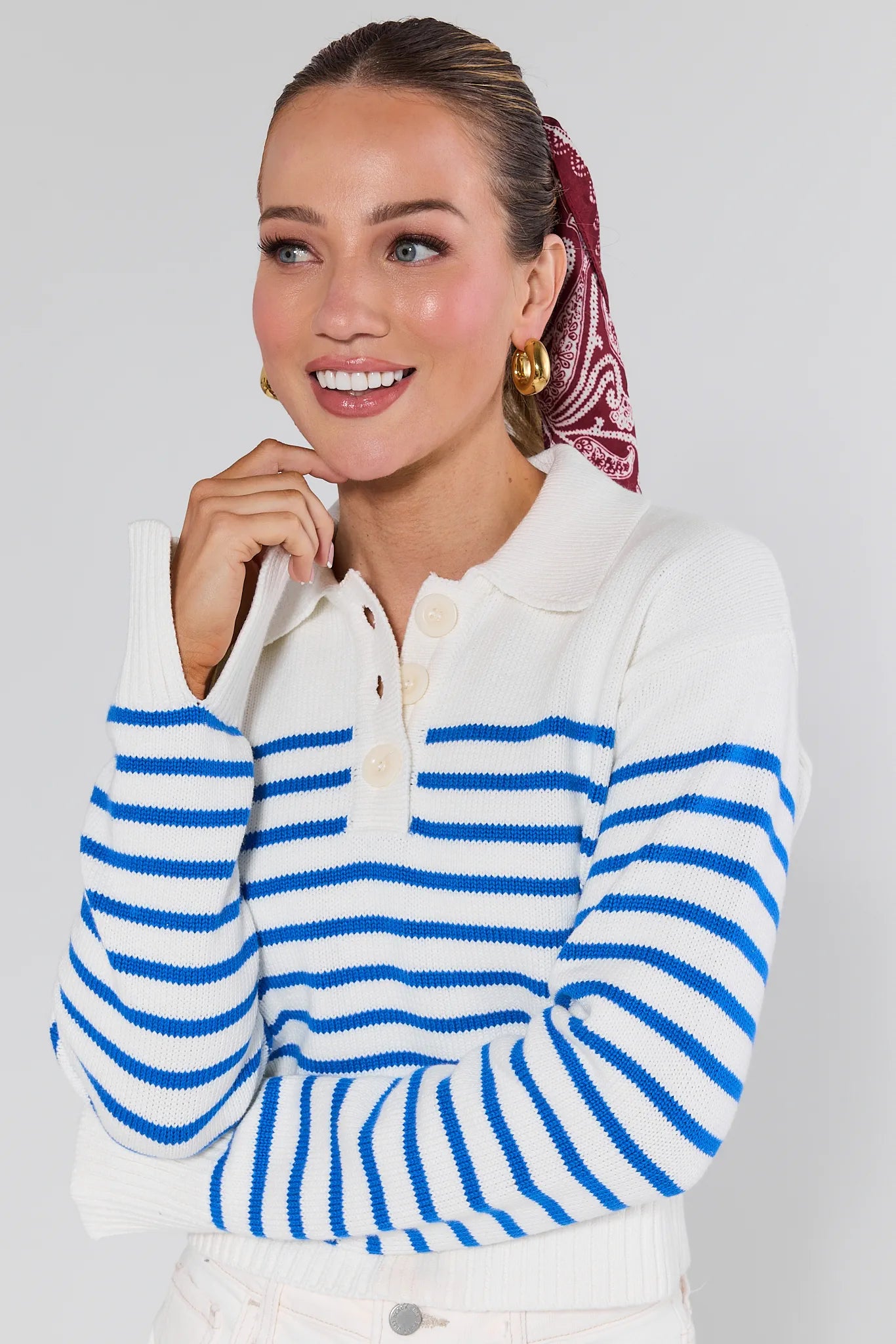 Judith Blue Striped Polo Sweater
