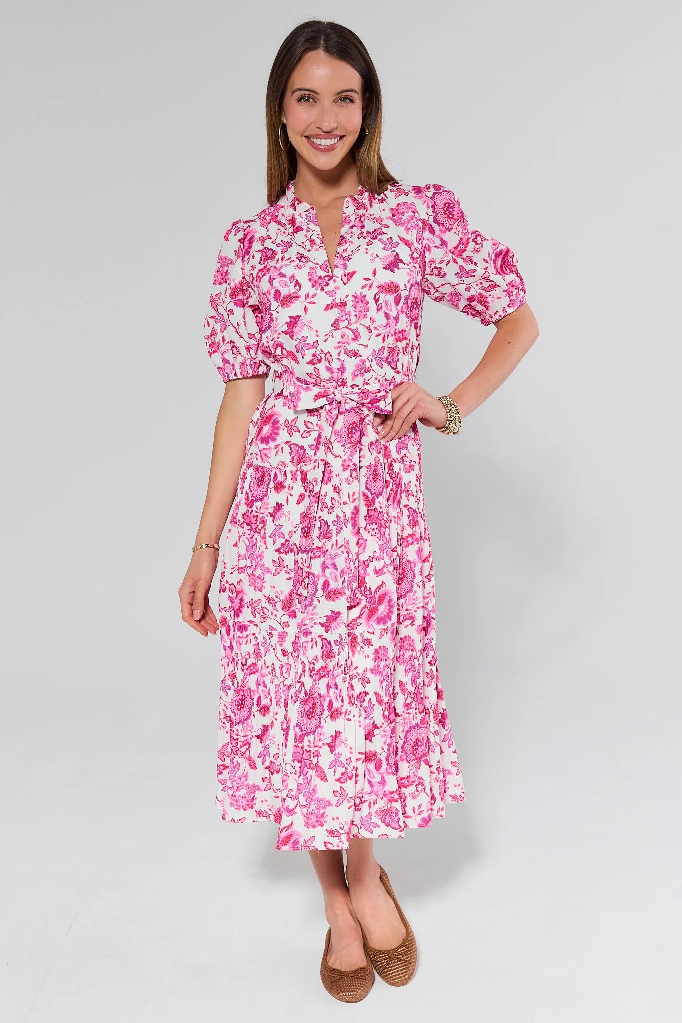 Janice Pink Floral Midi Dress