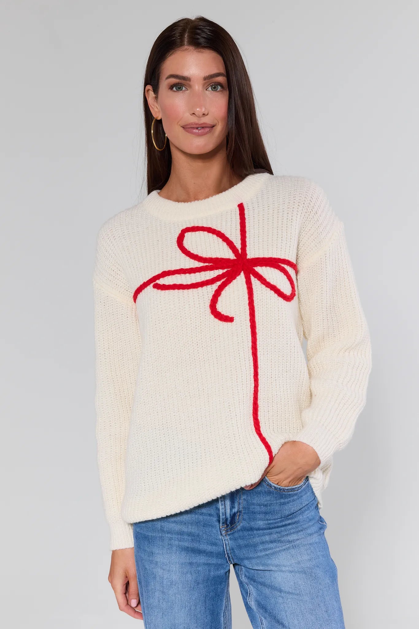 Peyton Ivory Knit Bow Sweater