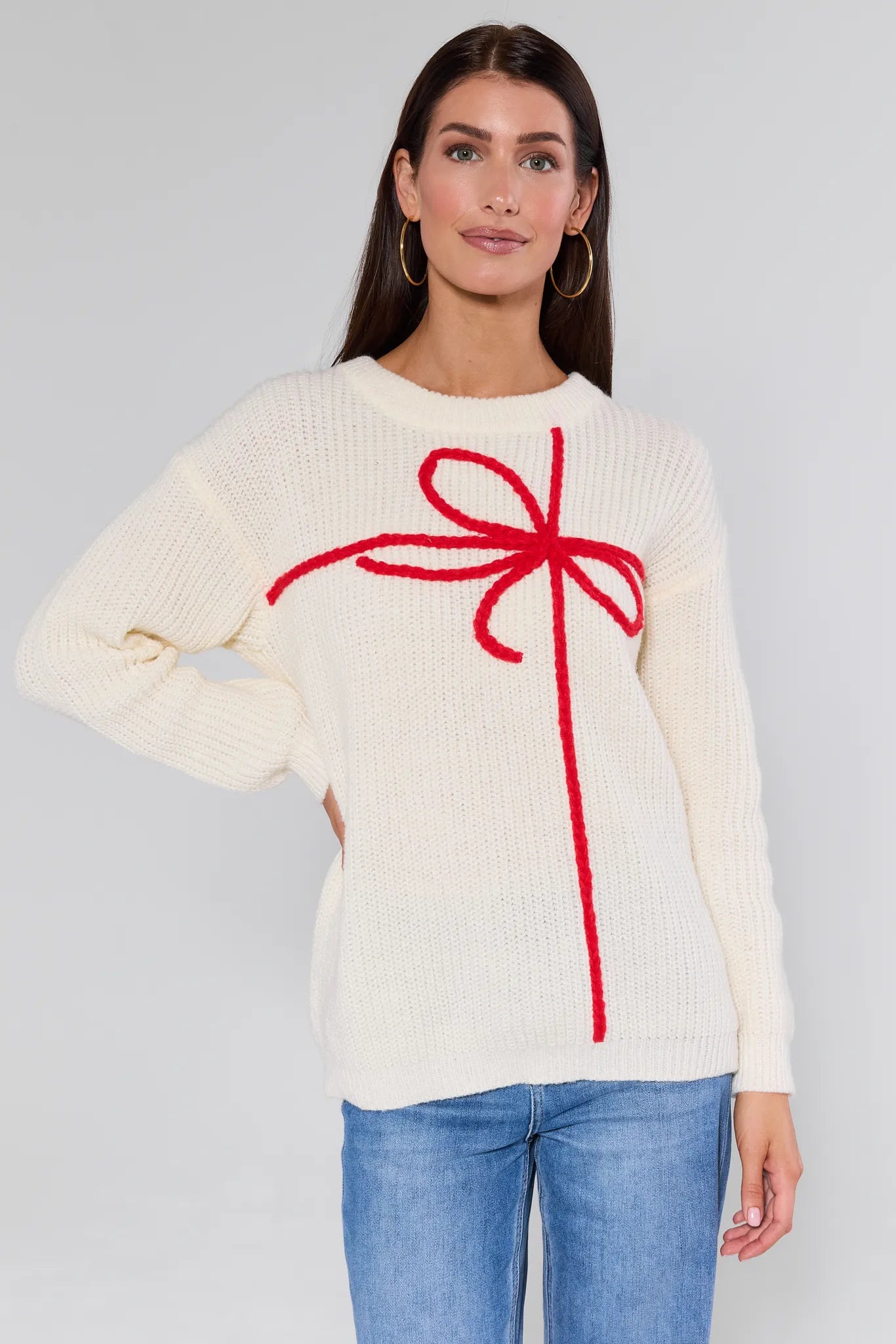 Peyton Ivory Knit Bow Sweater