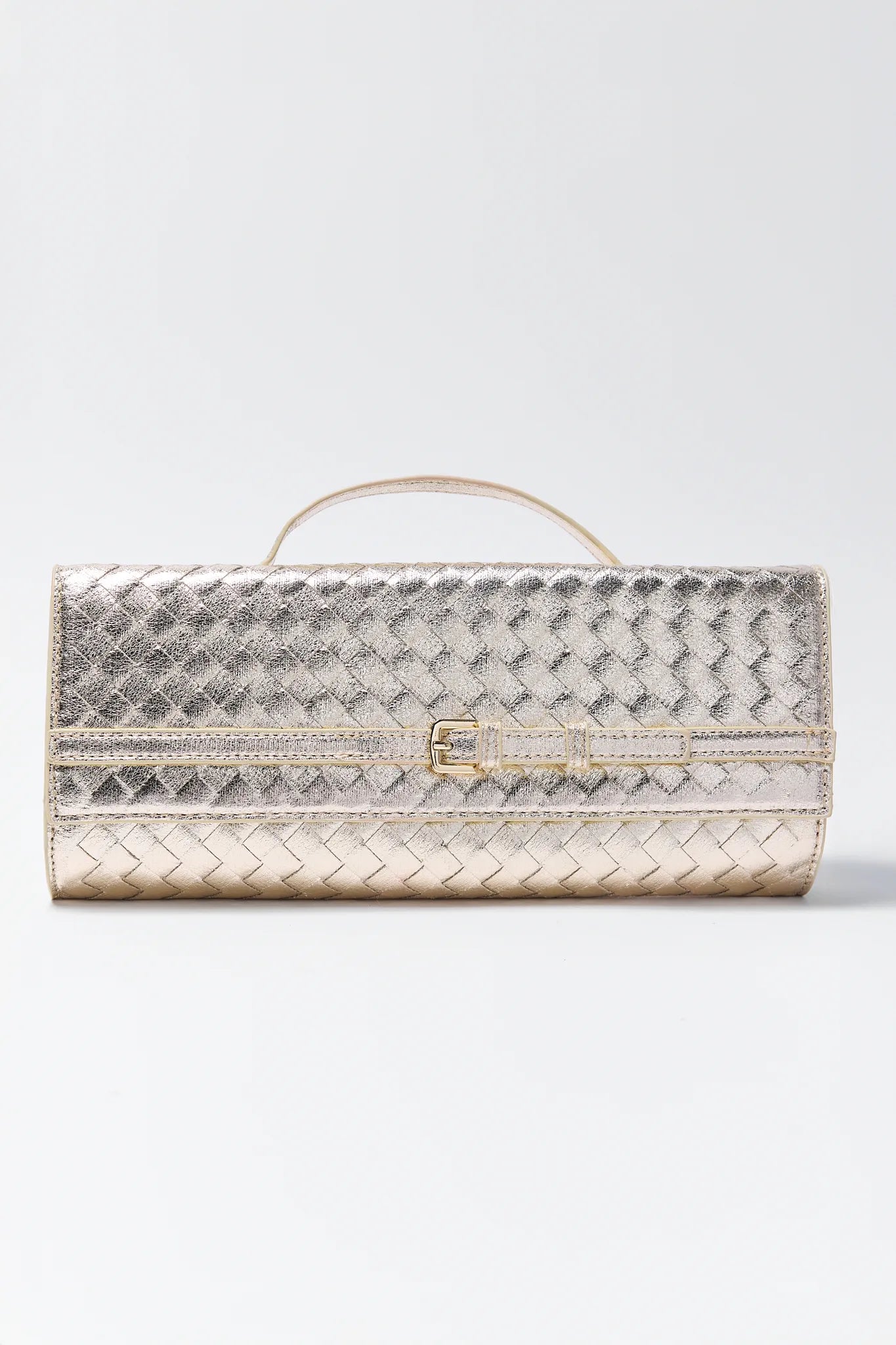 Emerson Gold Faux Leather Bag with gold accents on a light gray background