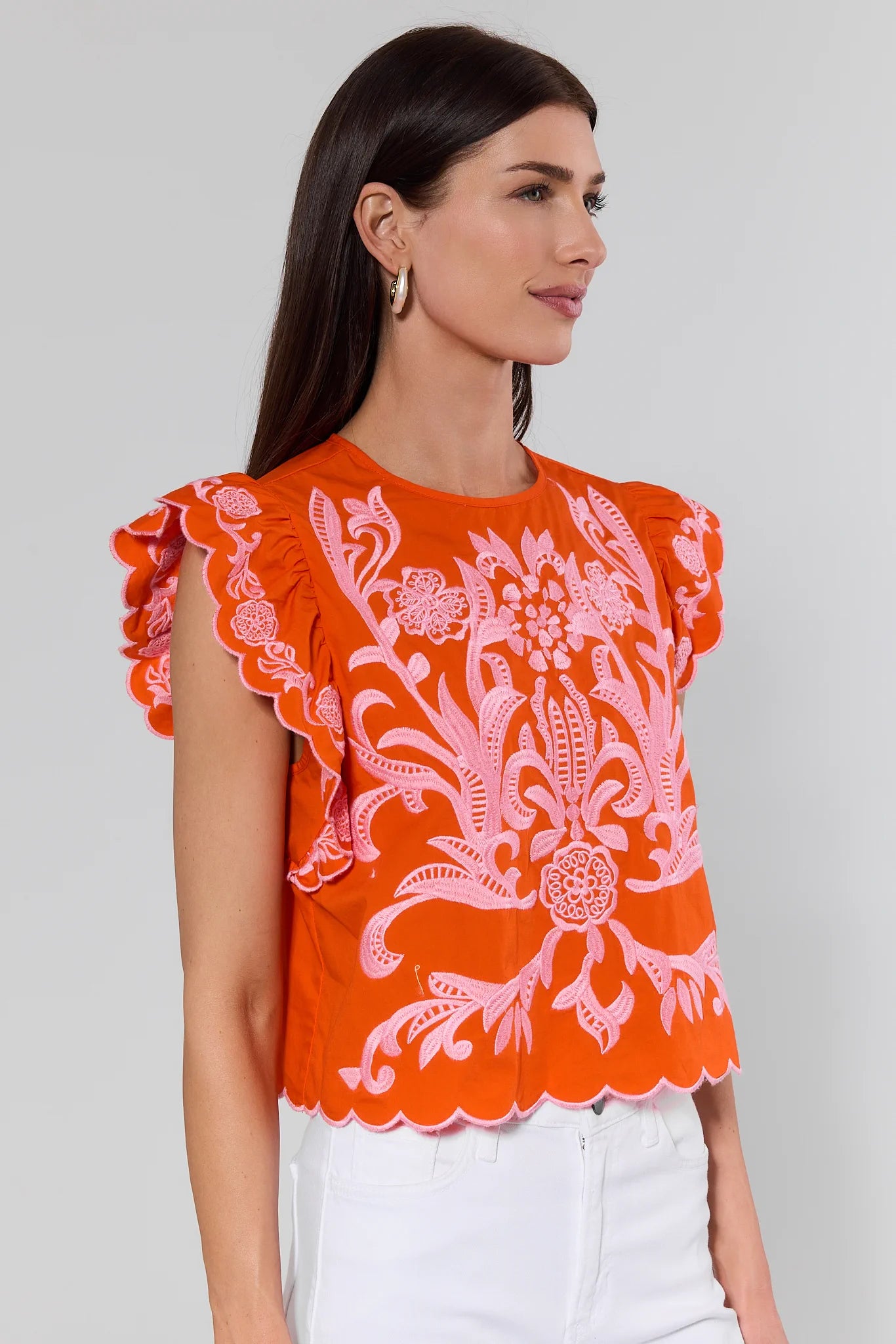 Bradley Orange Embroidered Top by THML | Avara