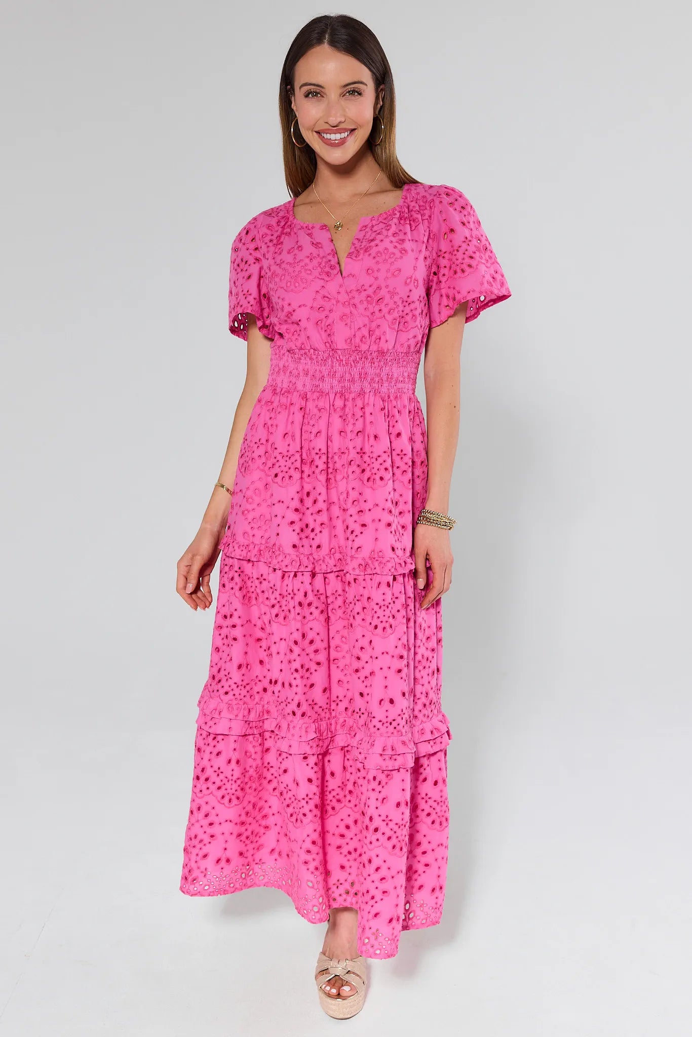 Gina Pink Eyelet Maxi Dress