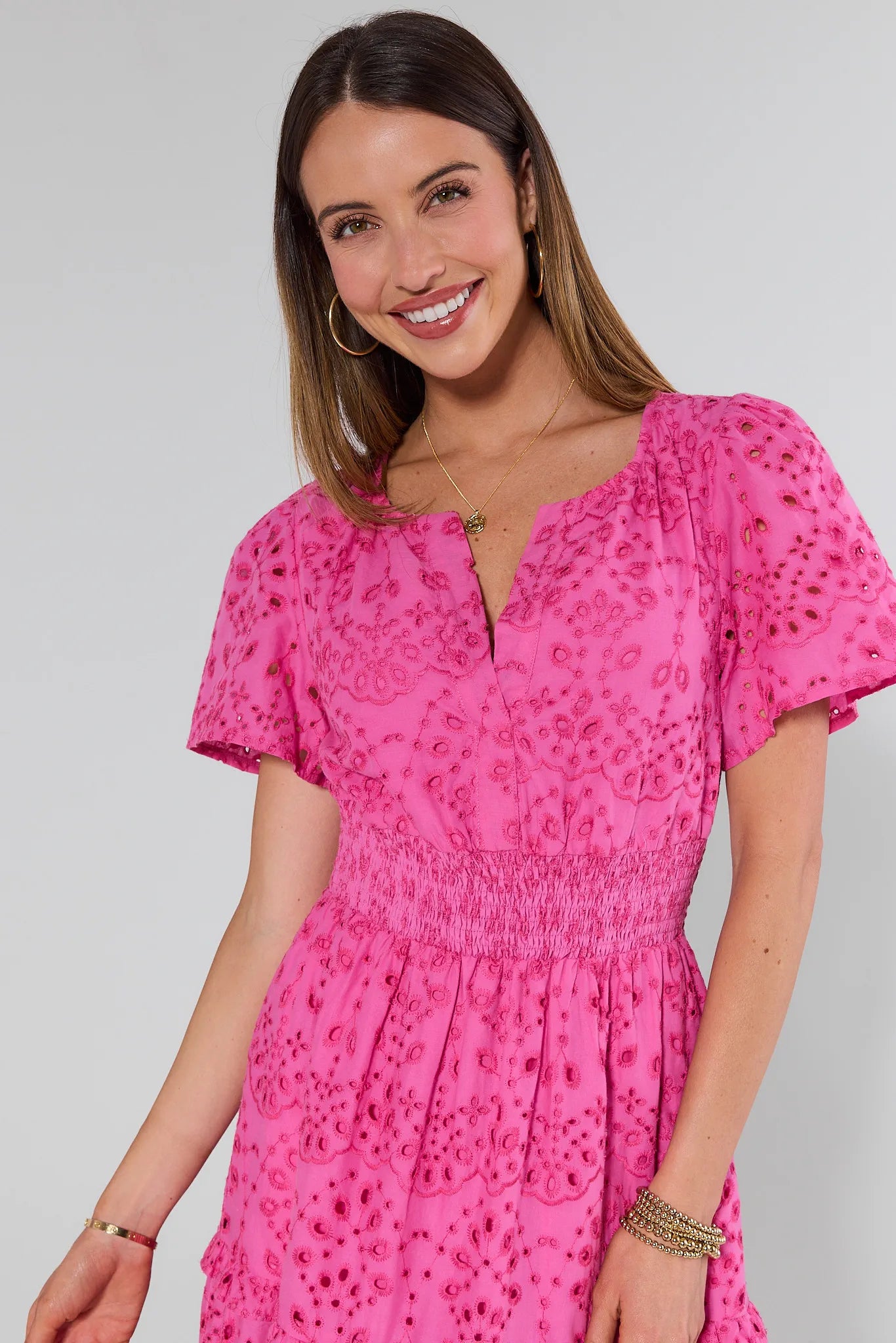 Gina Pink Eyelet Maxi Dress