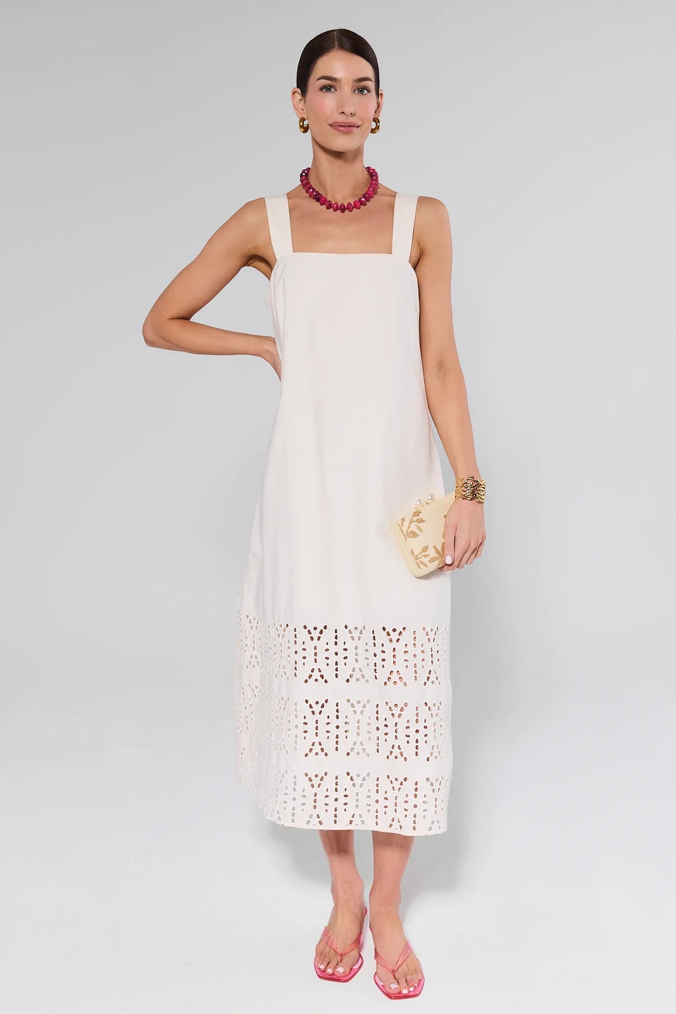 Melody White Eyelet Midi Dress