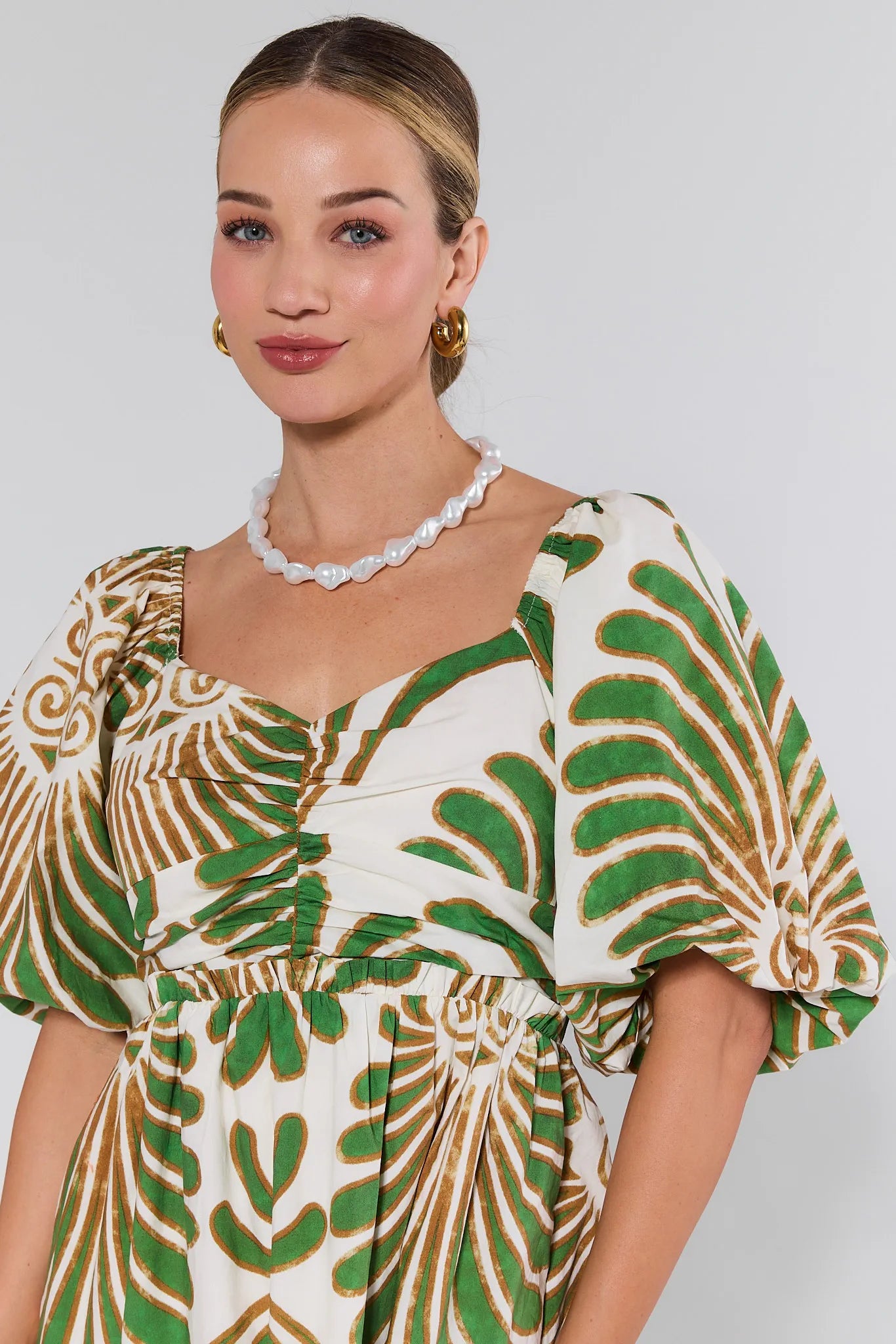 Katie Printed Puff Sleeve Short Dress