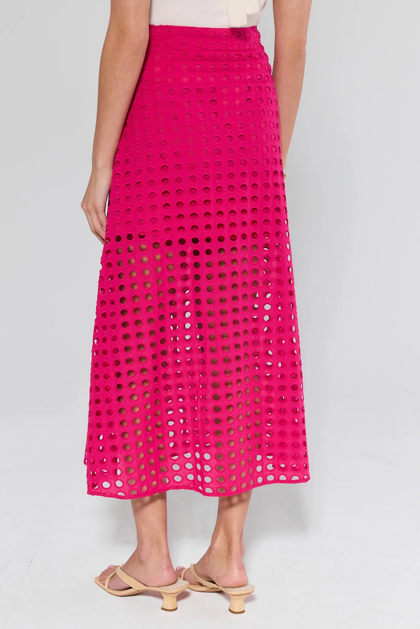 Ellie Pink Eyelet Midi Skirt