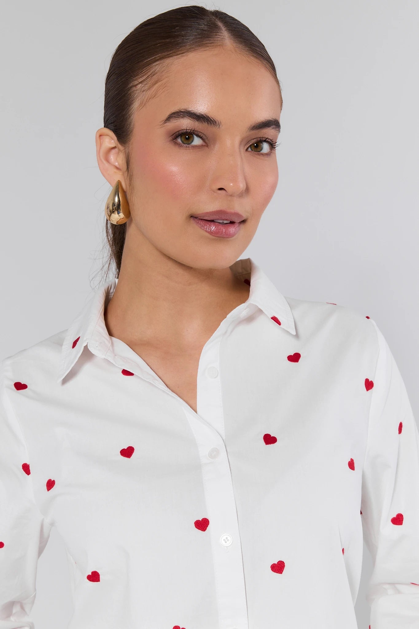 Allie White Heart Button Up Top