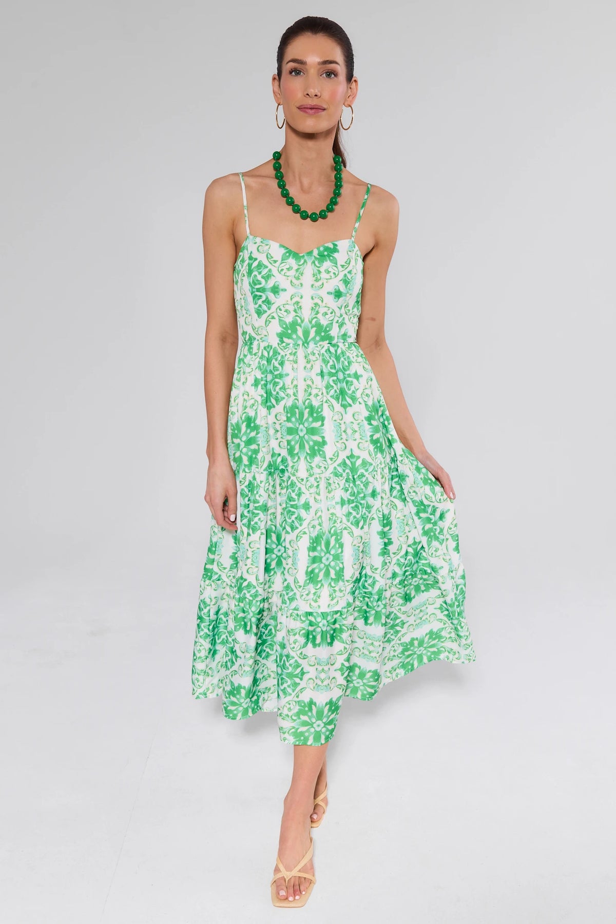 printed midi dress Lori Green _okendo:syndication_key:CL135929069 Color:Toasted Nut neckline elevates this piece LoveShackFancy Target Estelle Blue