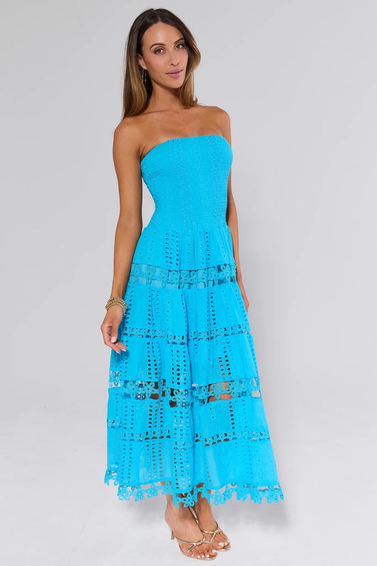 Cecilia Blue Strapless Midi Dress | Women's Clothing