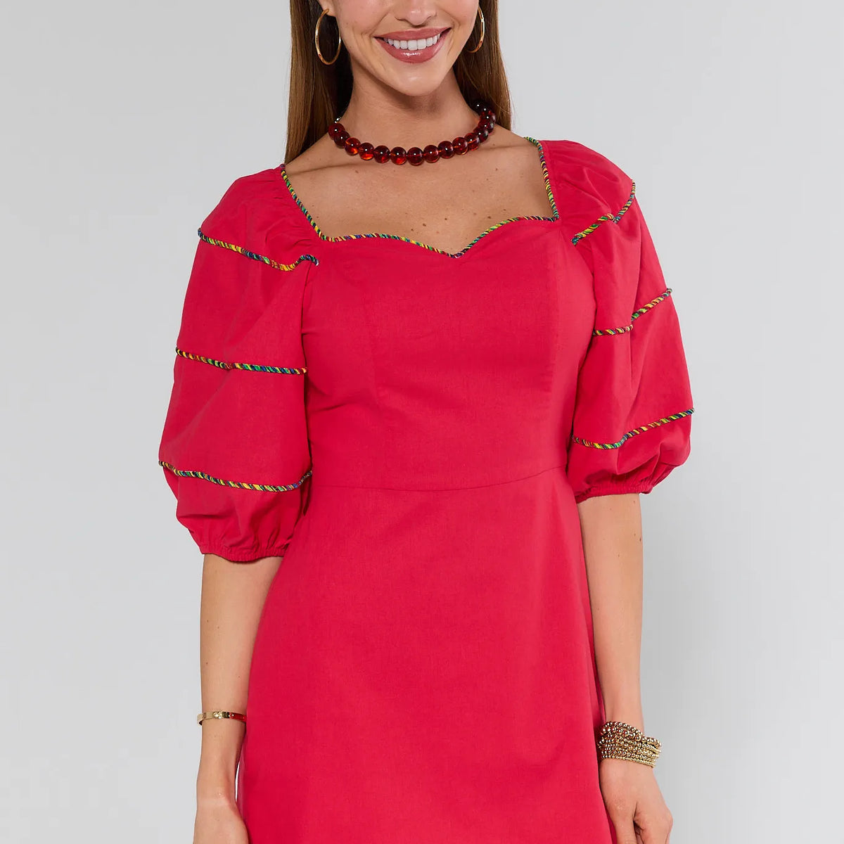red puff sleeve mini dress Leslie Contrast Trim Short | Women's Clothing vanessaferraiolo on LTK atf-oc-01.15.25 this show Option:Dress + Cape