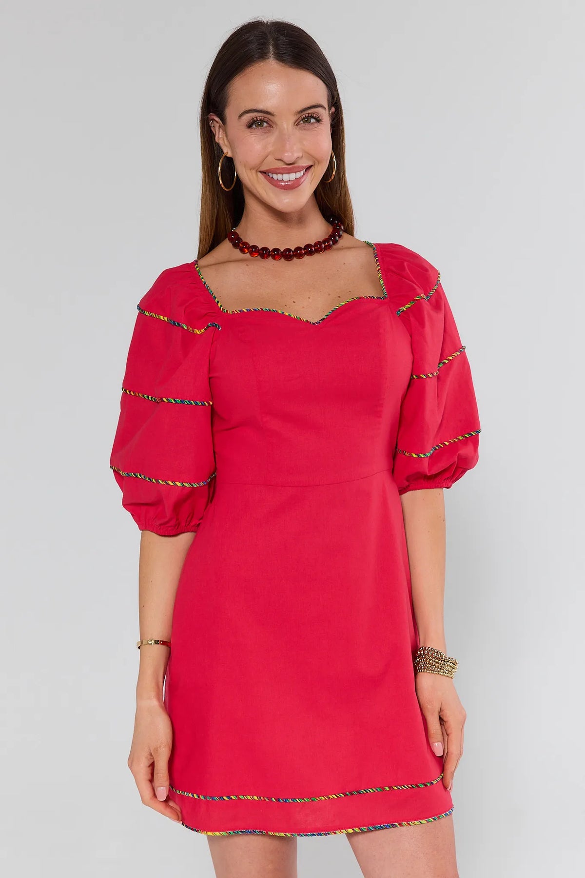 Leslie Red Contrast Trim Short Dress | Women's Clothing