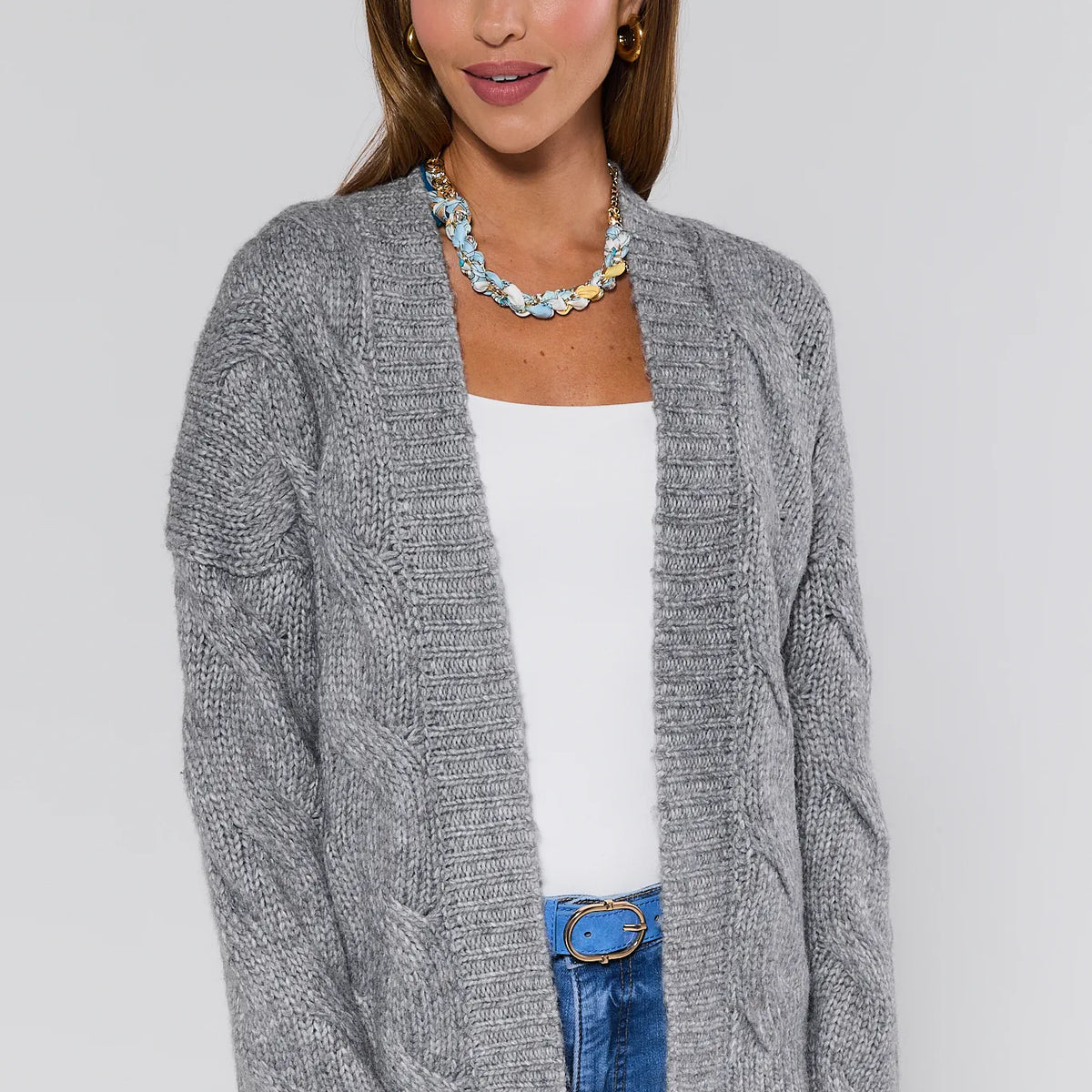 Frankie Gray Cable Knit Cardigan | Avara