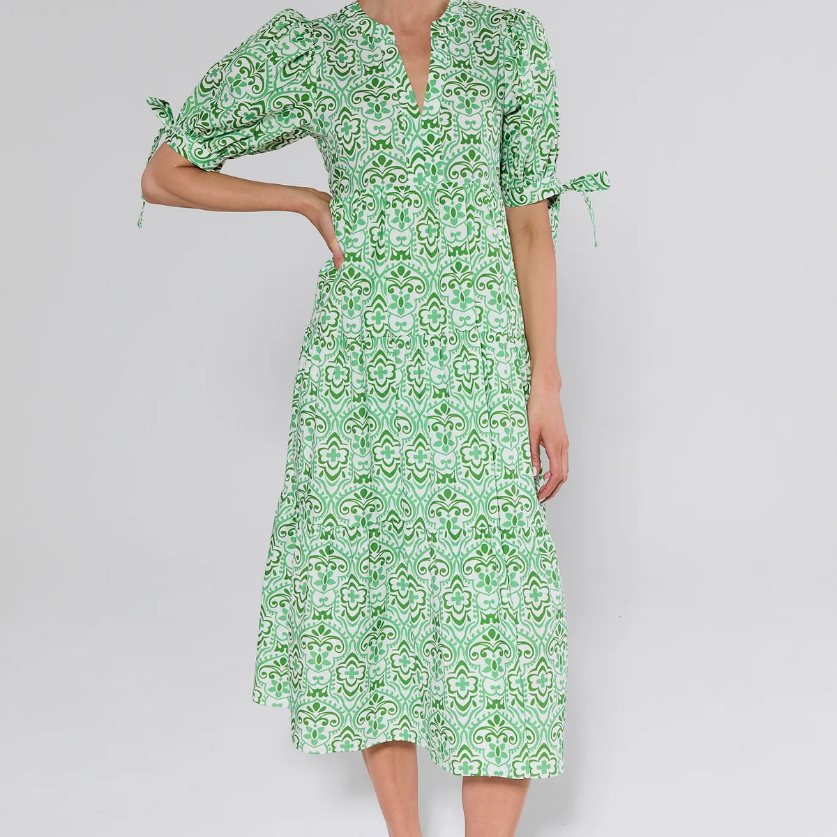 green and white floral midi dress Women's | Avara sweet 16 dresses