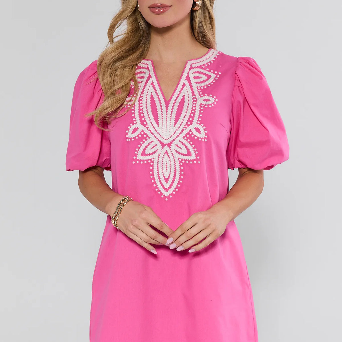 Roxanne Pink Embroidered Short Dress | Women's Clothing