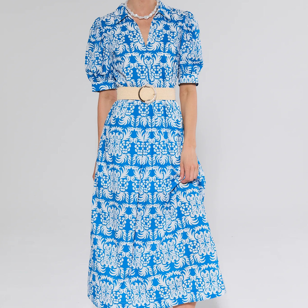 Isla Blue Printed Midi Dress | Avara Isla Blue Printed Midi Dress | Avara