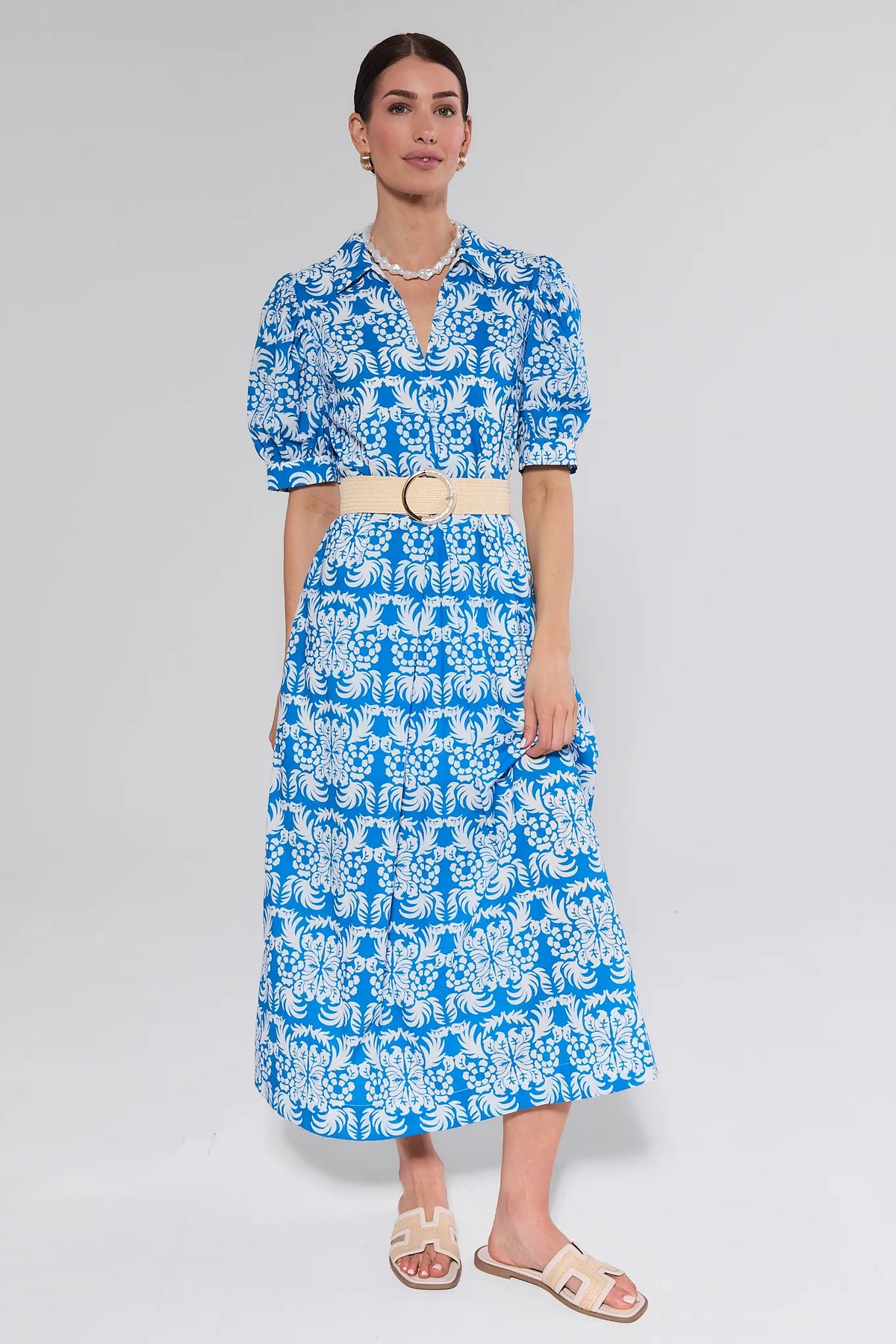 blue printed midi dress Chasing The Blues Midi Dress