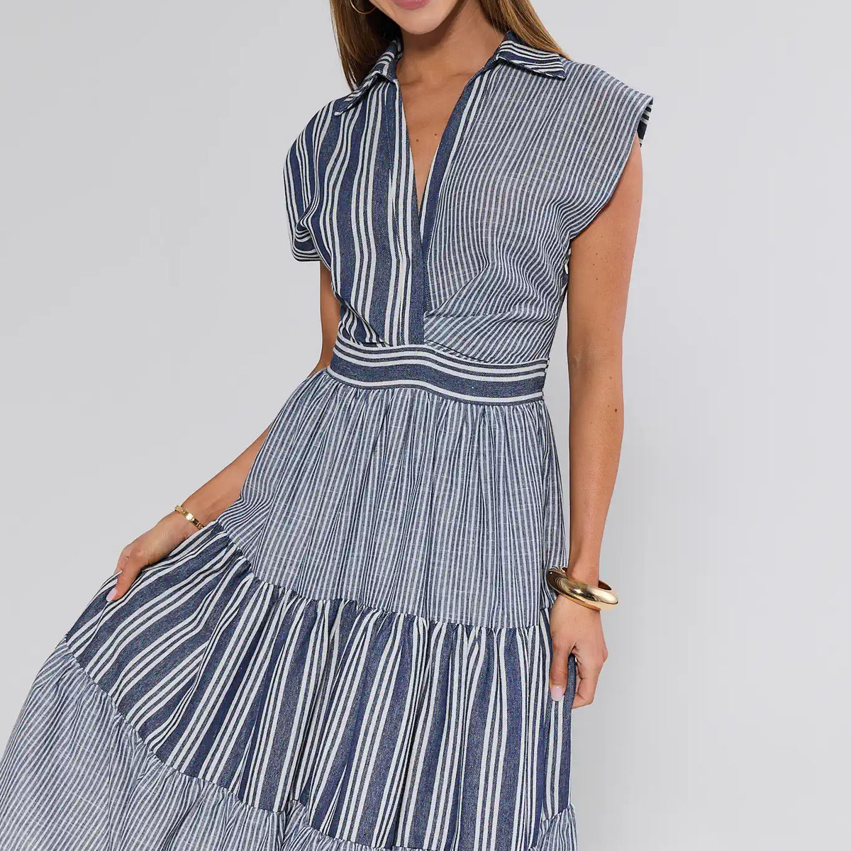 Anniston Blue Multi Striped Midi Dress