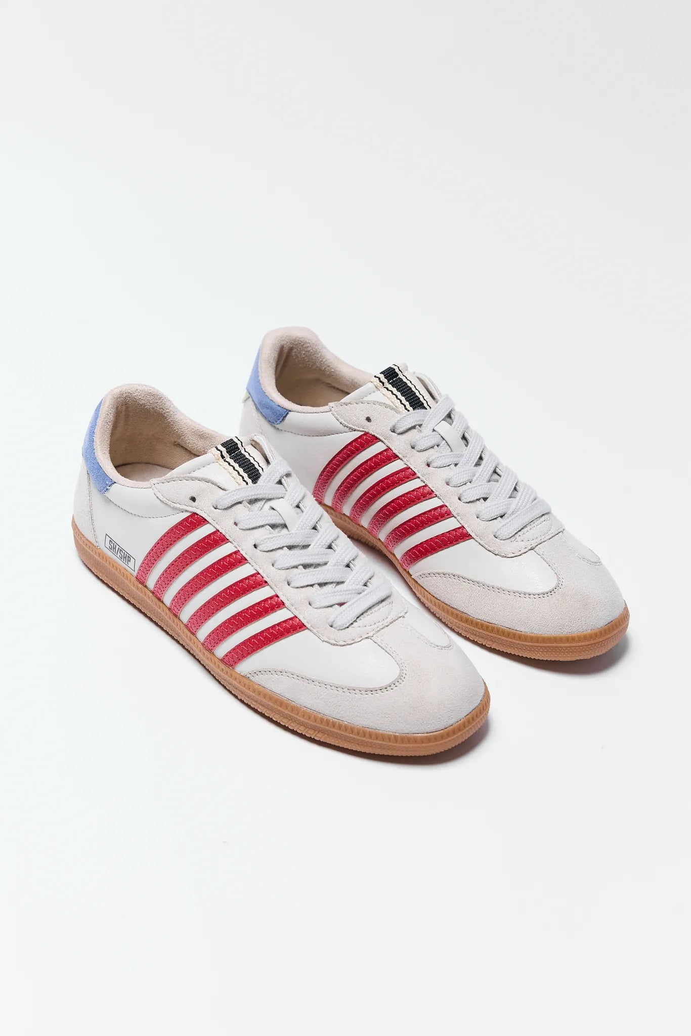 Stevie Red Striped Sneakers on white background