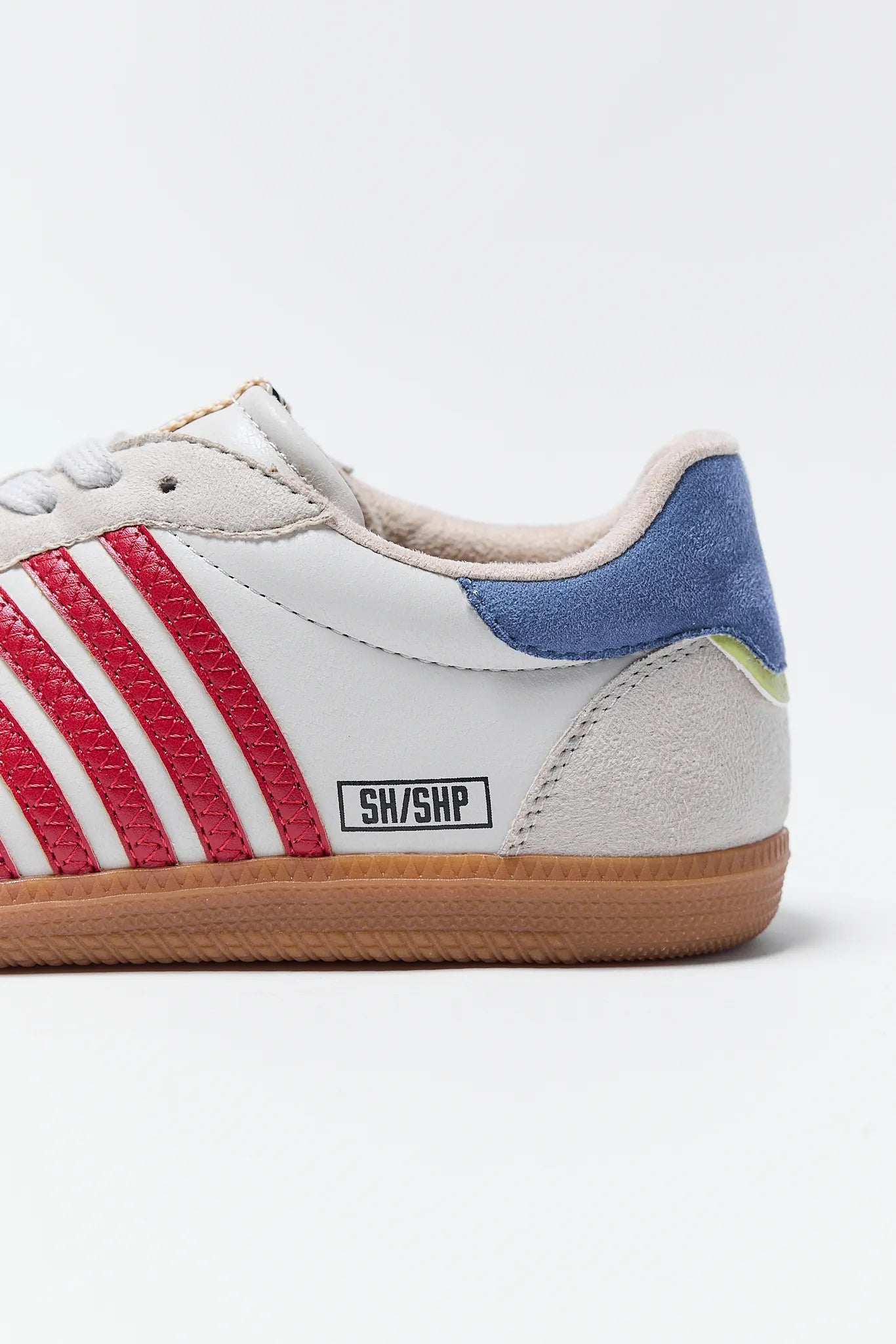 Stevie Red Striped Sneakers on white background